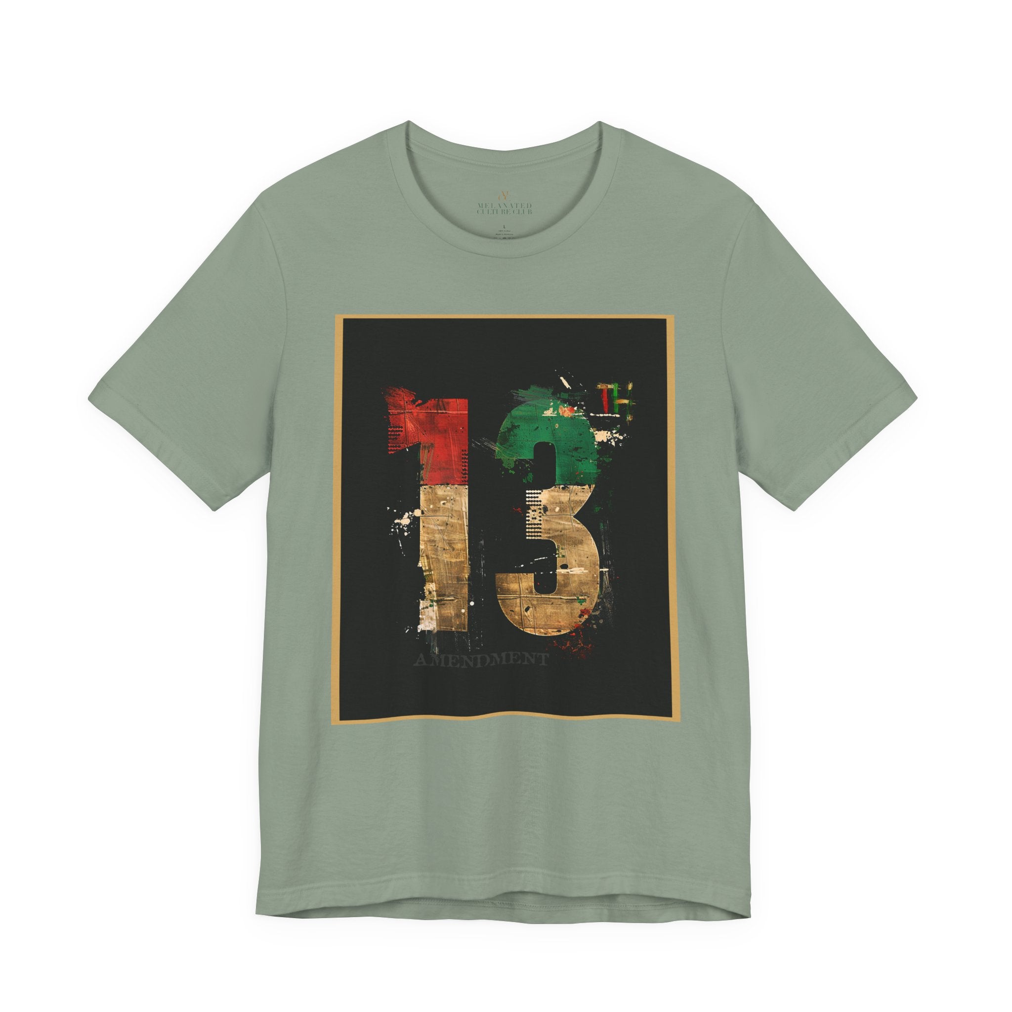 African American Black History graphic t-shirt honoring the 13th Amendment and abolition of slavery in 1865, featuring a bold freedom-inspired Afrocentric design celebrating Black culture, heritage, and Juneteenth pride.