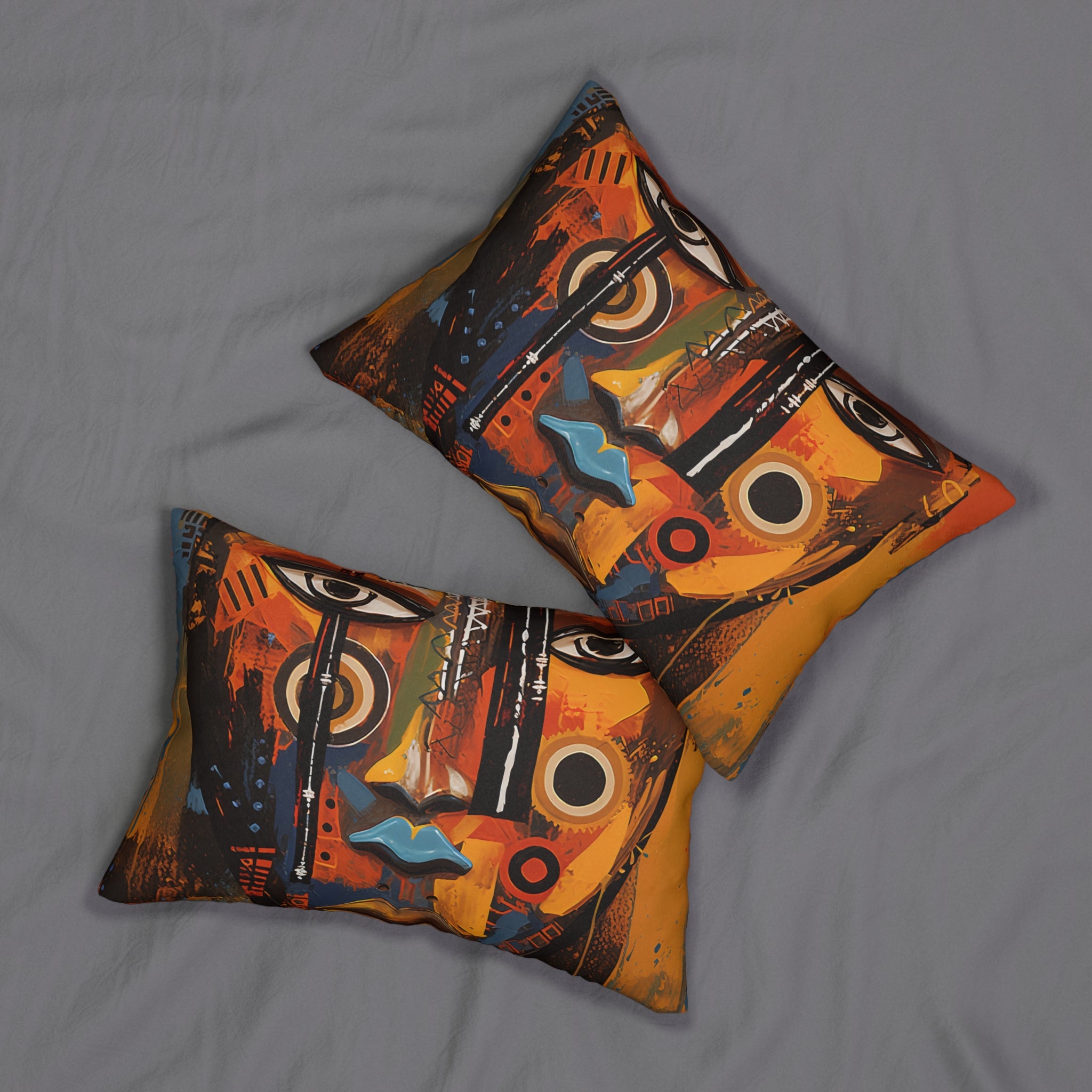 Decorative view of lumbar African Abstract Art Pillows.