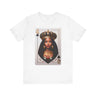 Black Queen of Spades Tee Shirt featuring an illustrated African American woman with an afro and gold crown, styled as the Queen of Spades playing card. Afrocentric vintage-inspired streetwear design in bold red, gold, and black colors.