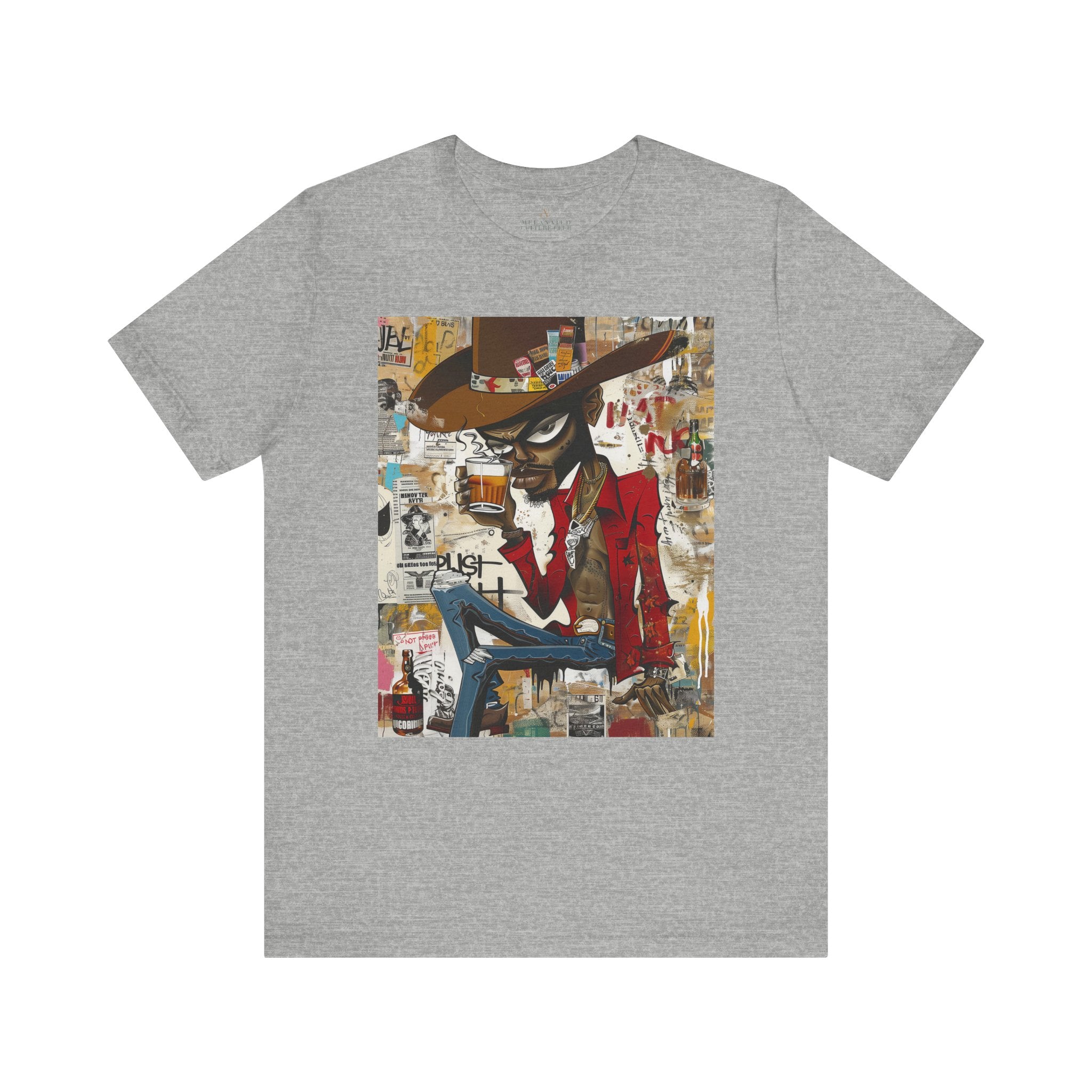 Black Cowboy Tee Cartoon Style in athletic heather.