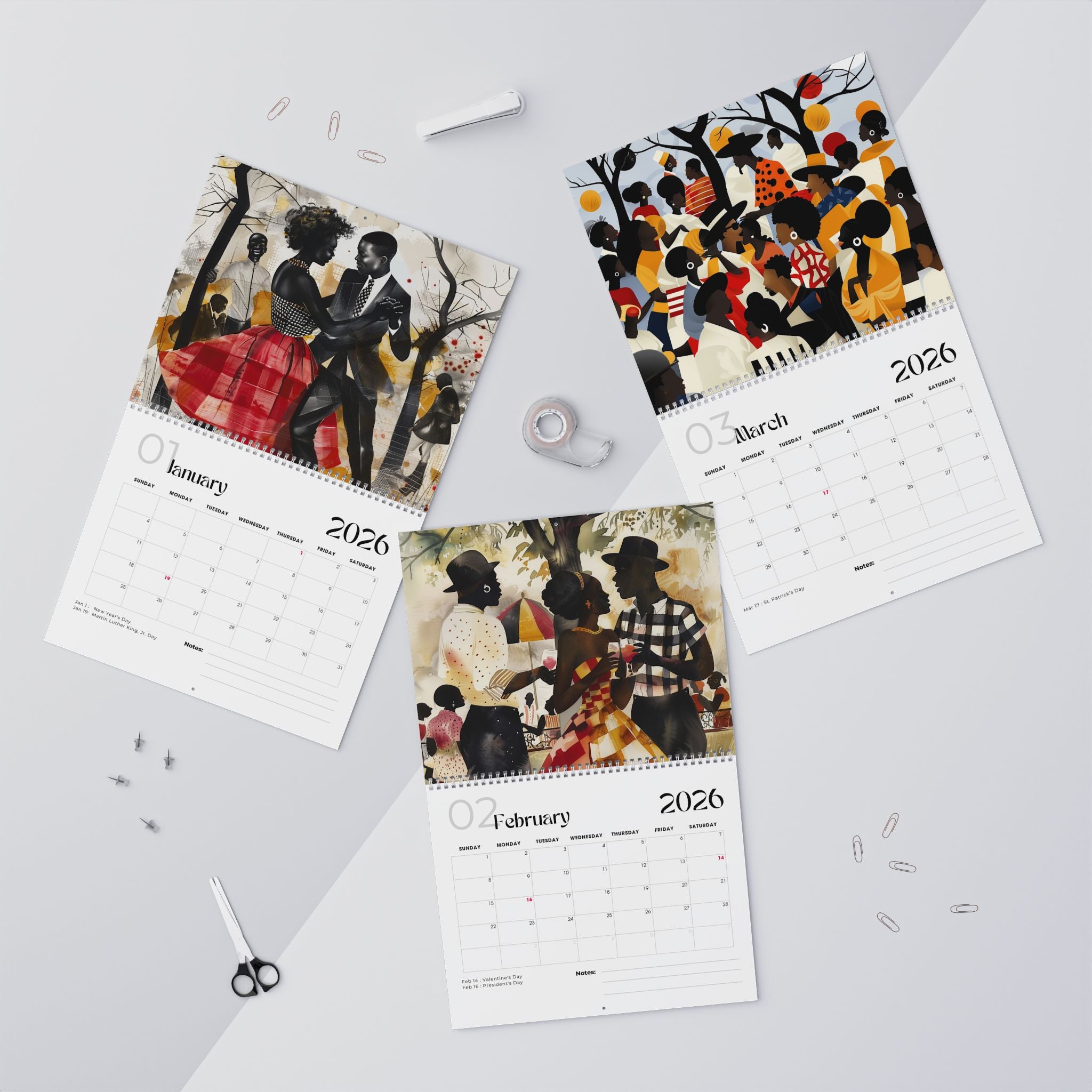 2026 Picnic in the Park Wall Calendar featuring African American lifestyle art. Afrocentric calendar with family reunion celebration, Black culture inspiration, and vibrant home décor. 