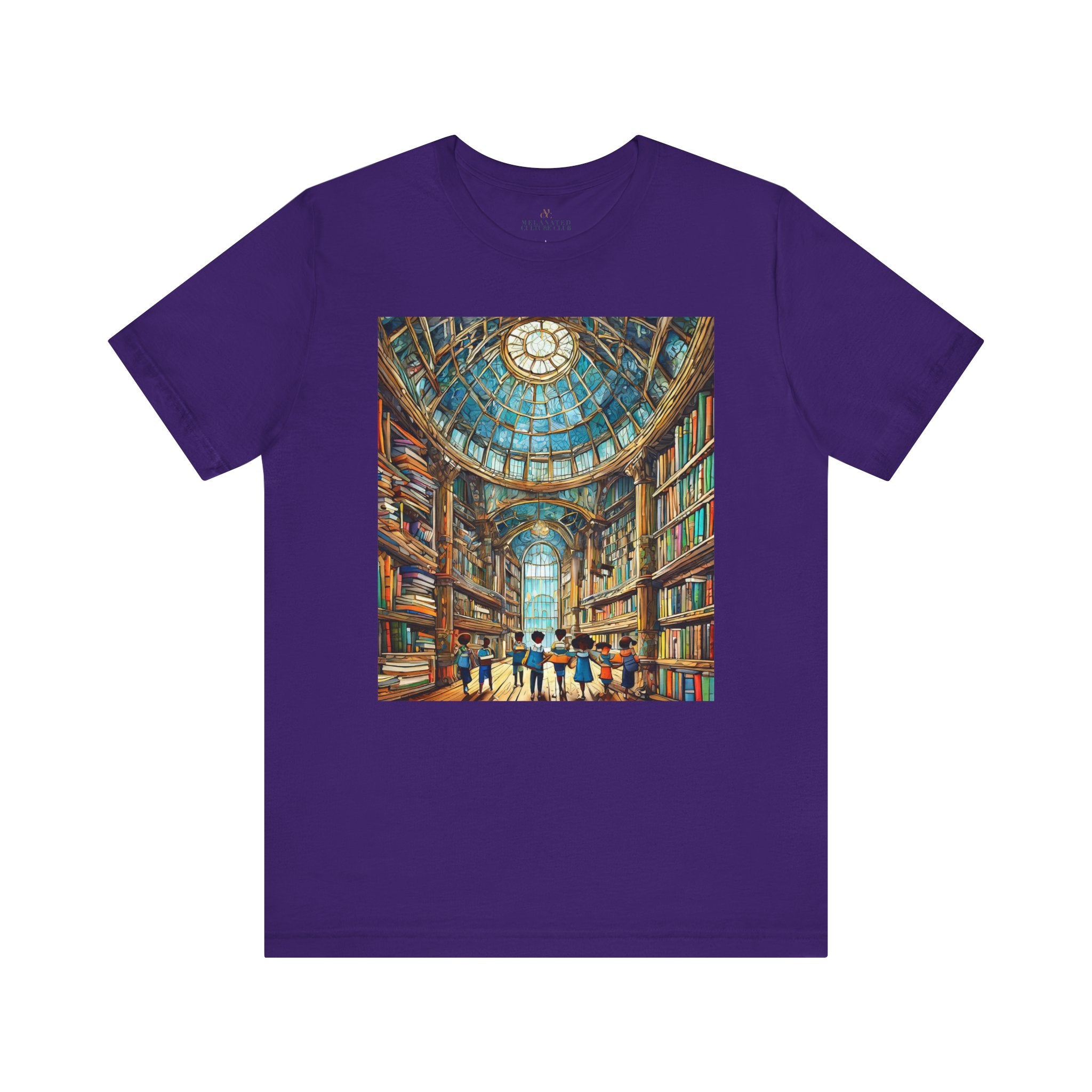 African American Kids at Library Tee shirt in purple.