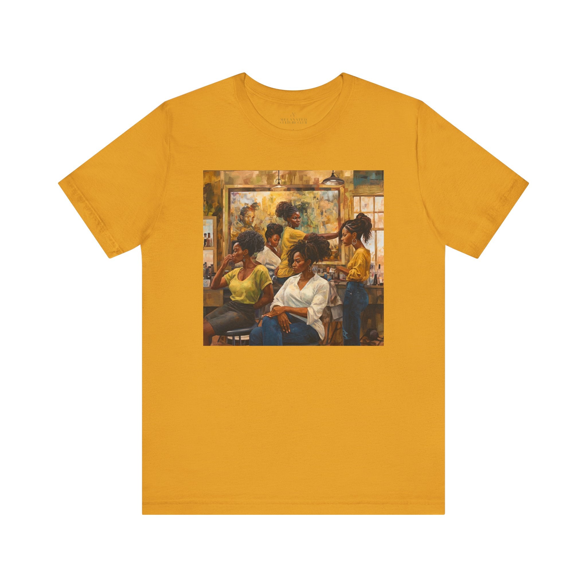 Black Beauty Shop Tee Shirt Black Hair Salon in mustard.