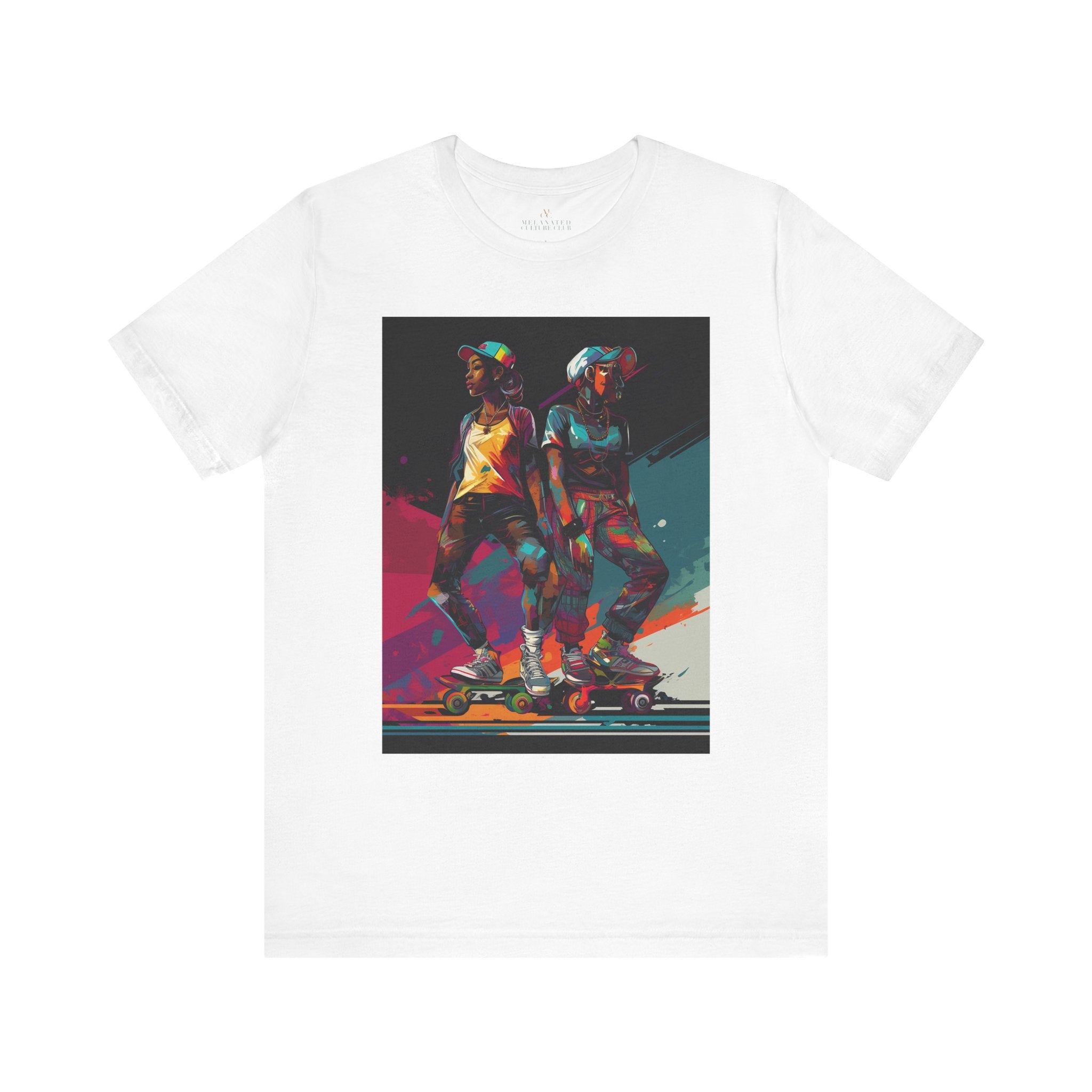 Black Girls Roller Skating Tee Afrocentric Skaters in white.