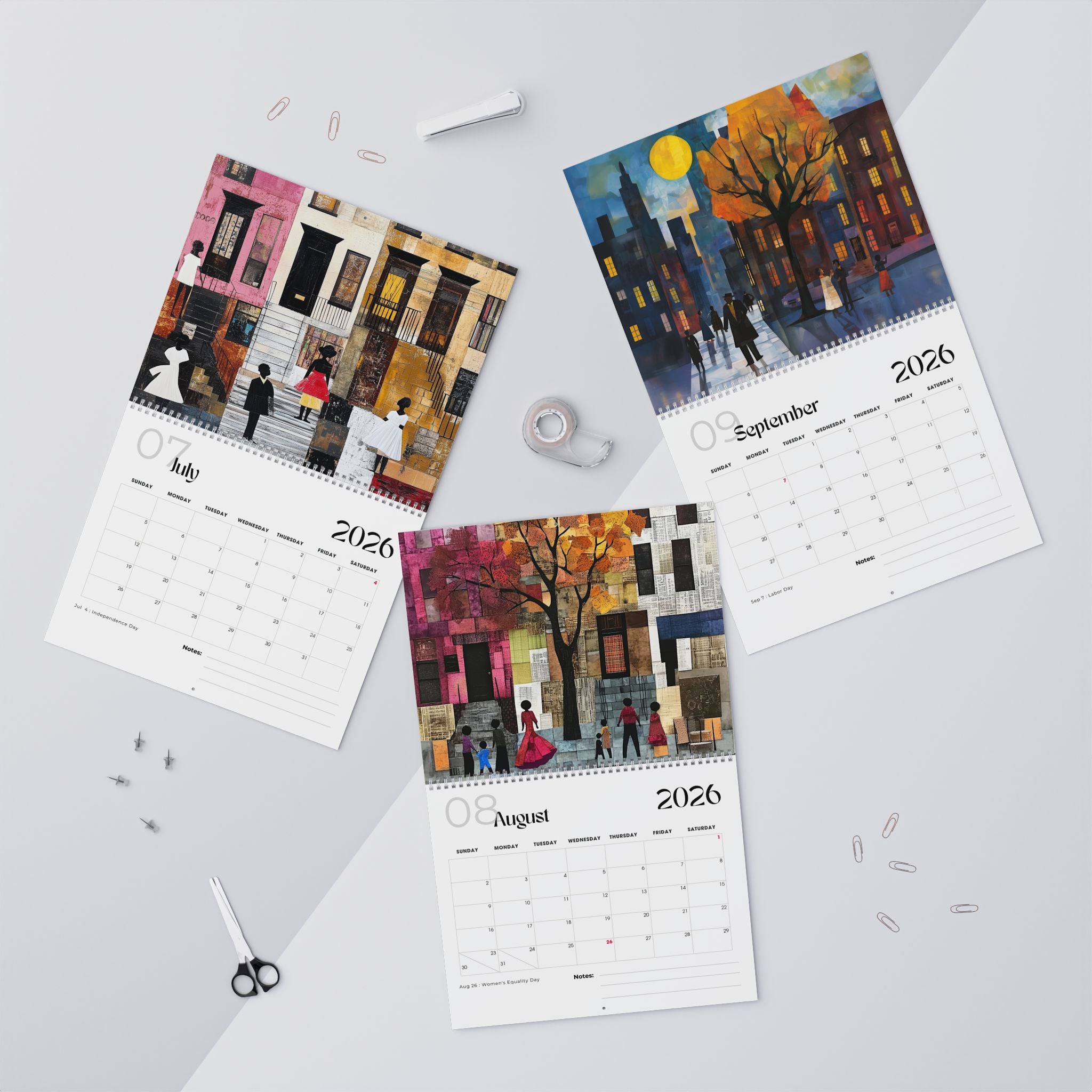2026 Harlem Neighborhood Wall Calendar featuring African American lifestyle art. Afrocentric calendar with Harlem street life, cultural pride, and vibrant Black community representation—perfect for home or office décor.