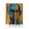 Bathroom Shower Curtain featuring an Abstract African Mask - Style No. 09