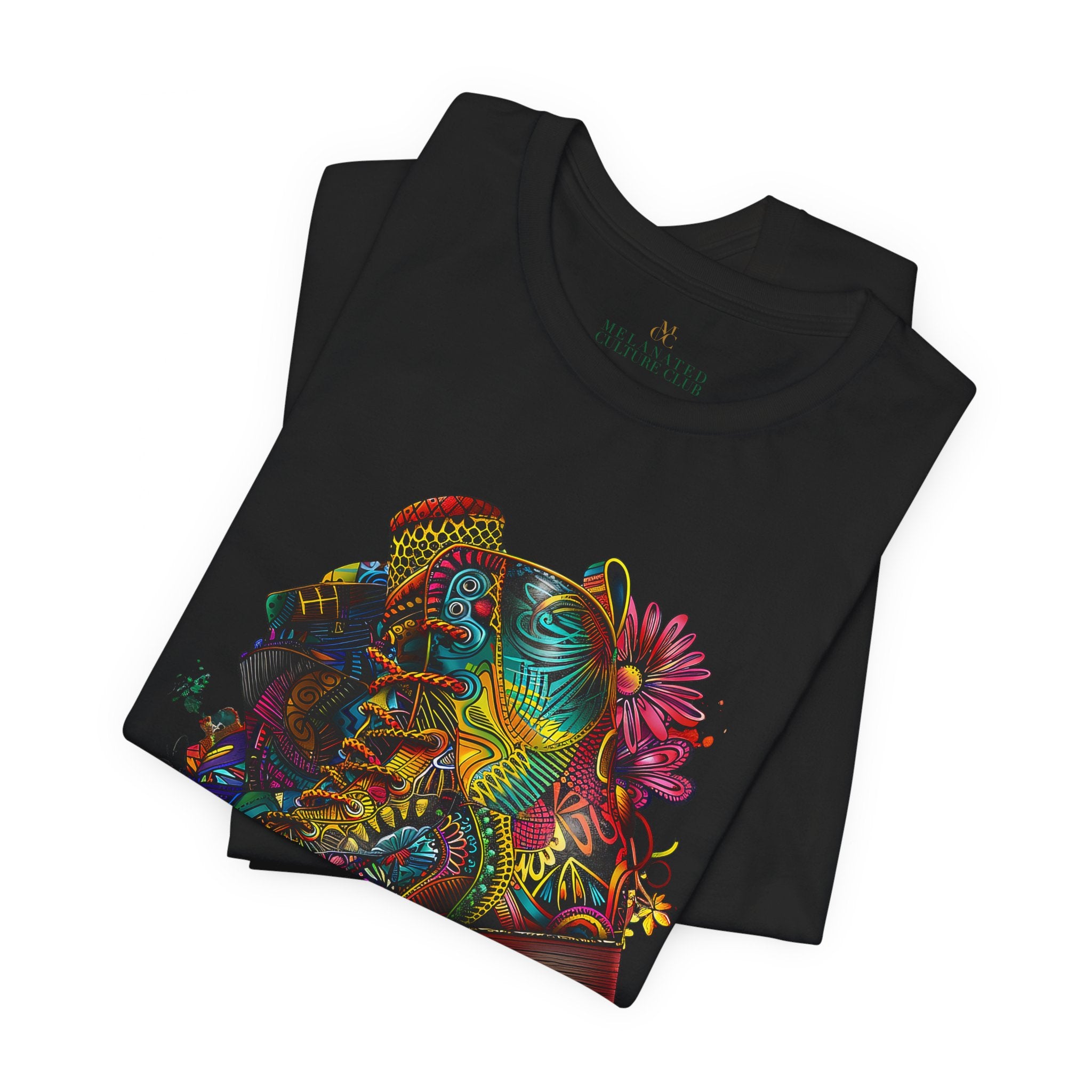 Roller Skater Psychedelic Afrocentric Style Tee in black.