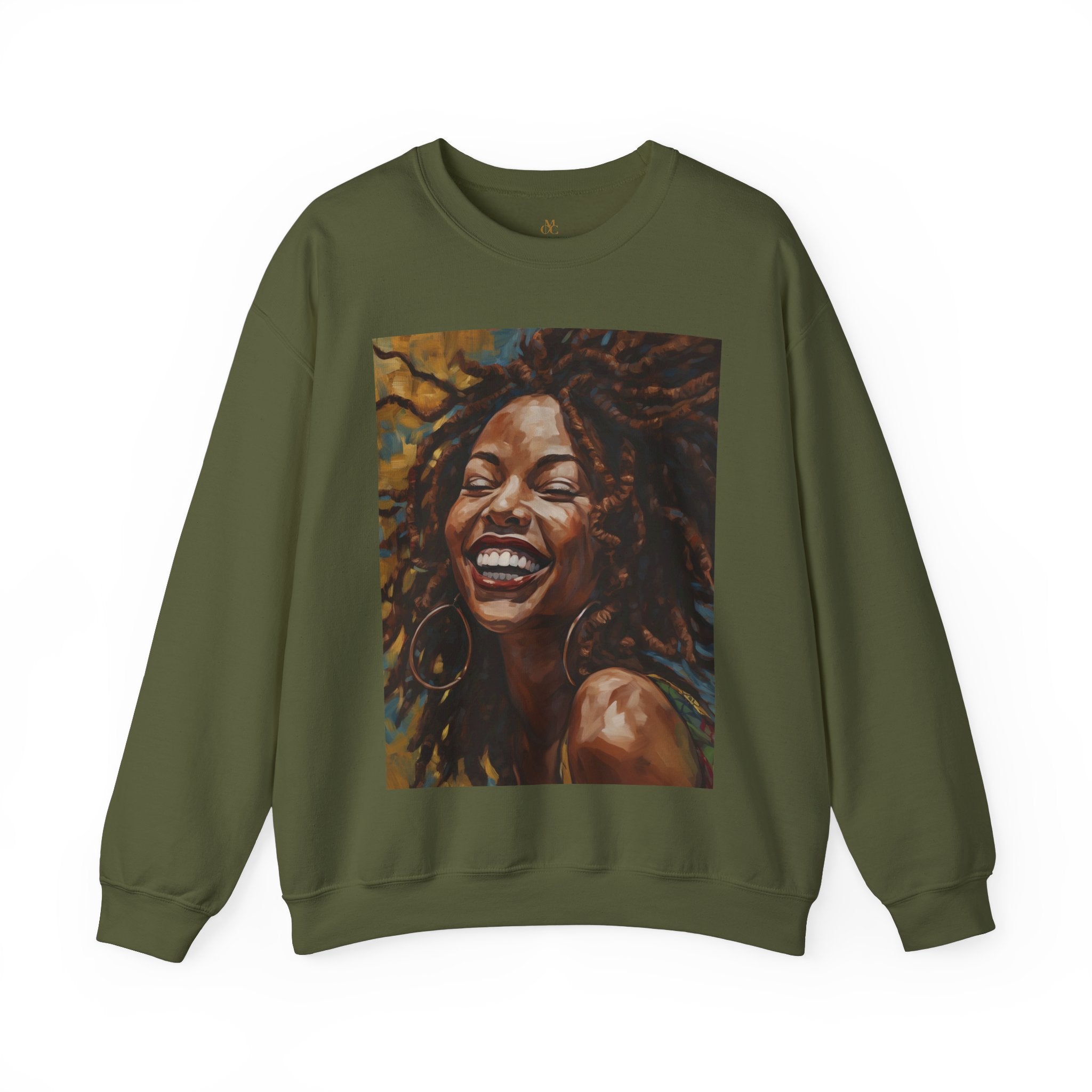 Afro Locs Girl sweatshirt in military green.