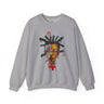 Abstract Afrocentric sweatshirt featuring a split-face portrait of a Black man, half human and half robot, with expressive facial features and futuristic mechanical details in an Afrofuturism art style.