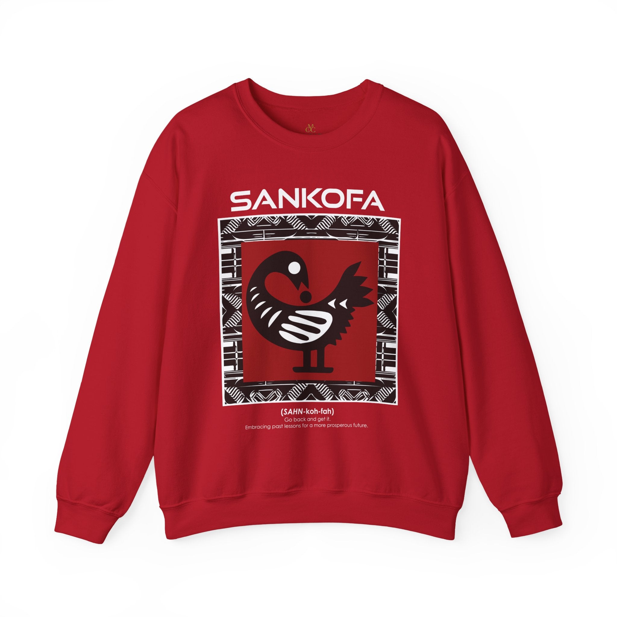 Adinkra Sankofa Sweatshirt with Ghana’s iconic bird symbol and cultural definition. Afrocentric unisex pullover celebrating African heritage, history, and Black pride.