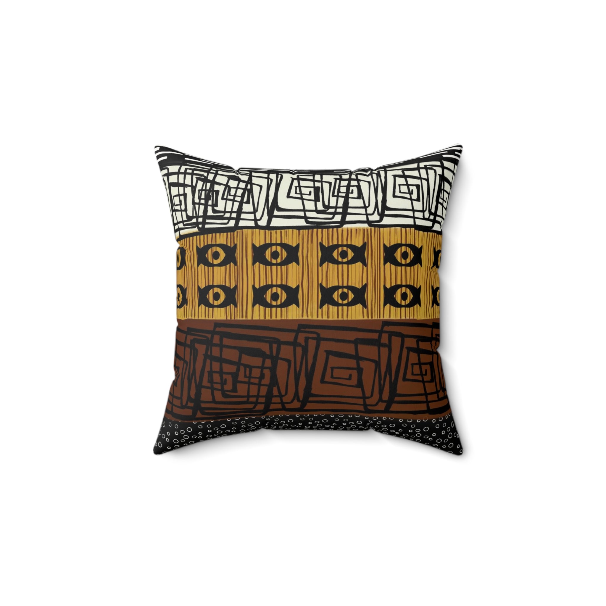 African Mud Cloth Faux Suede Square Pillow with bold geometric tribal patterns in earthy tones. African print sofa pillow featuring Afrocentric design, perfect for modern, bohemian, or culturally inspired home decor.