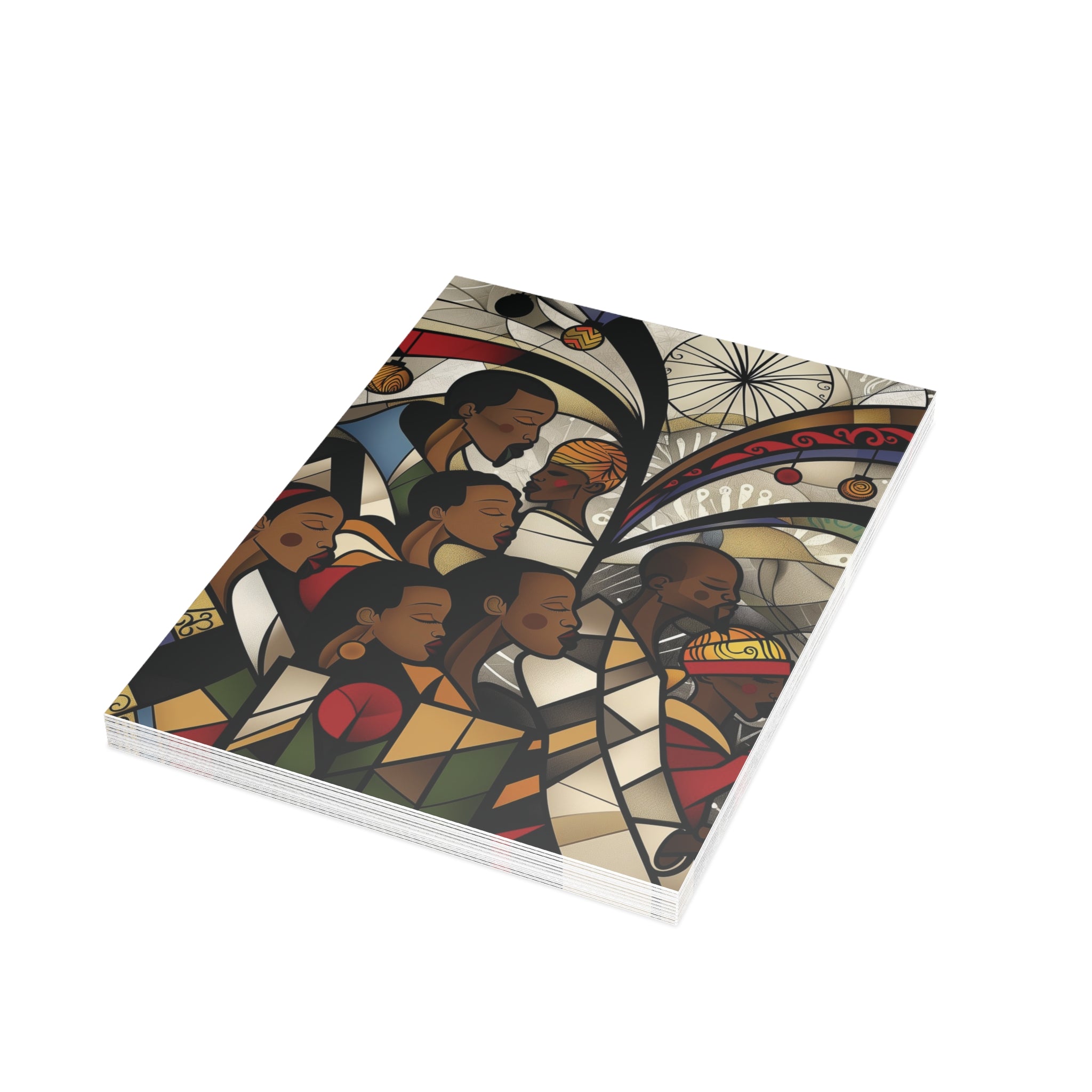 Black Christmas Choir Christmas Card featuring Afrocentric stained glass design of an African American choir singing joyfully, available as a single card or multipack with white envelopes. (10 cards)