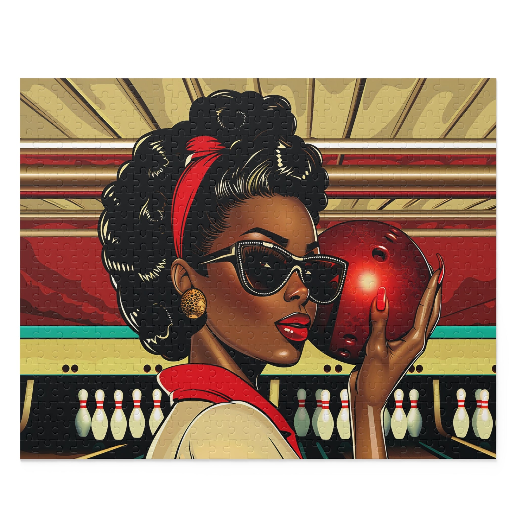 Woman Bowling Jigsaw Puzzle African American Woman Bowling Puzzle in 16" x 20" size.