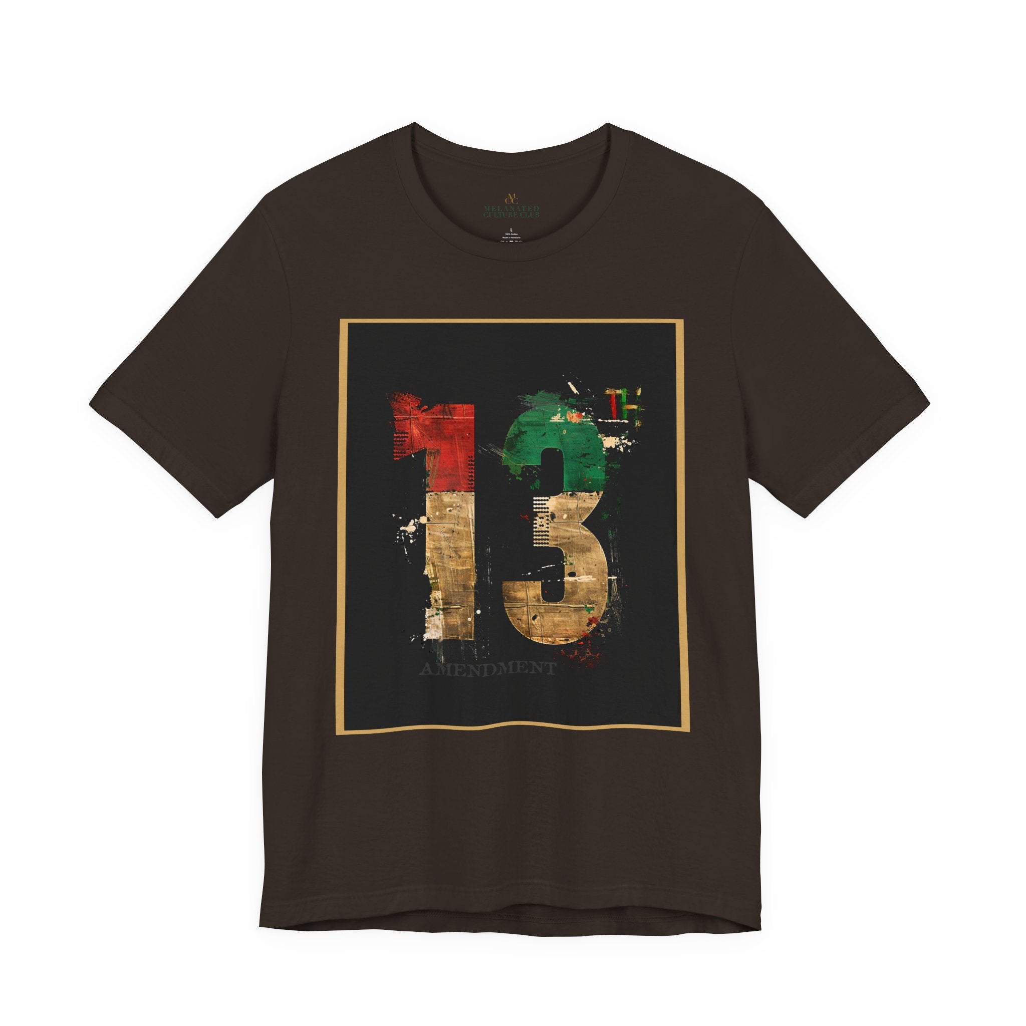 African American Black History graphic t-shirt honoring the 13th Amendment and abolition of slavery in 1865, featuring a bold freedom-inspired Afrocentric design celebrating Black culture, heritage, and Juneteenth pride.