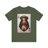Black Queen of Spades Tee Shirt featuring an illustrated African American woman with an afro and gold crown, styled as the Queen of Spades playing card. Afrocentric vintage-inspired streetwear design in bold red, gold, and black colors.