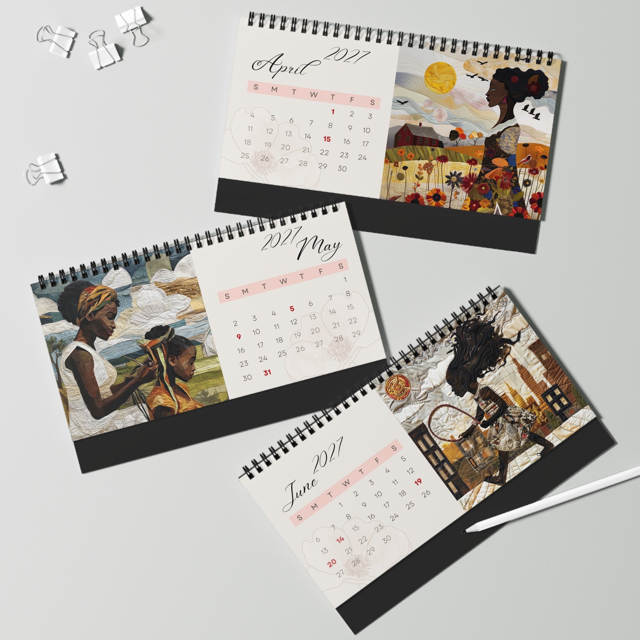 Months of Apr, May, and June for Rooted in Home 2027 Desktop Calendar.