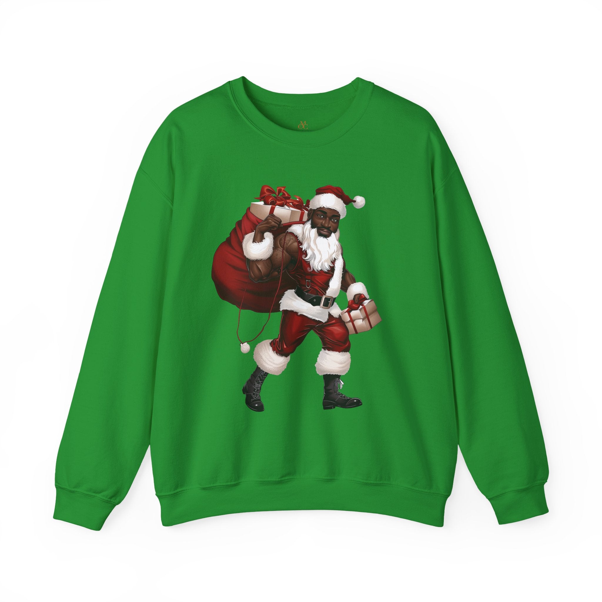 Celebrate the holidays in style with this Black Santa Sweatshirt featuring a sexy, muscular African American Santa Claus. A bold Brown Santa Christmas Sweater with Afrocentric flair—perfect for Ugly Christmas Sweater parties and holiday fun.