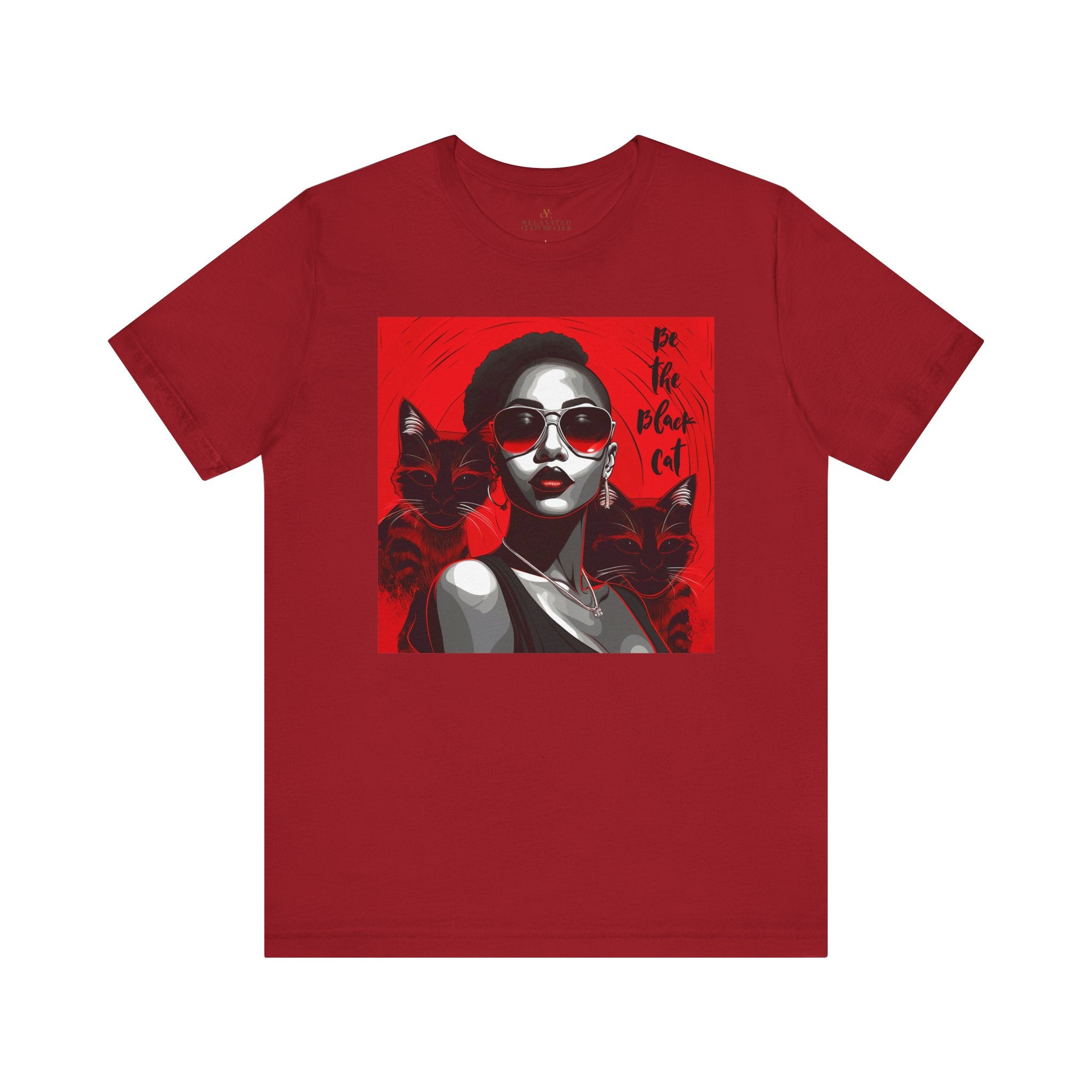 Black Woman Be the Black Cat Tee Shirt in red.