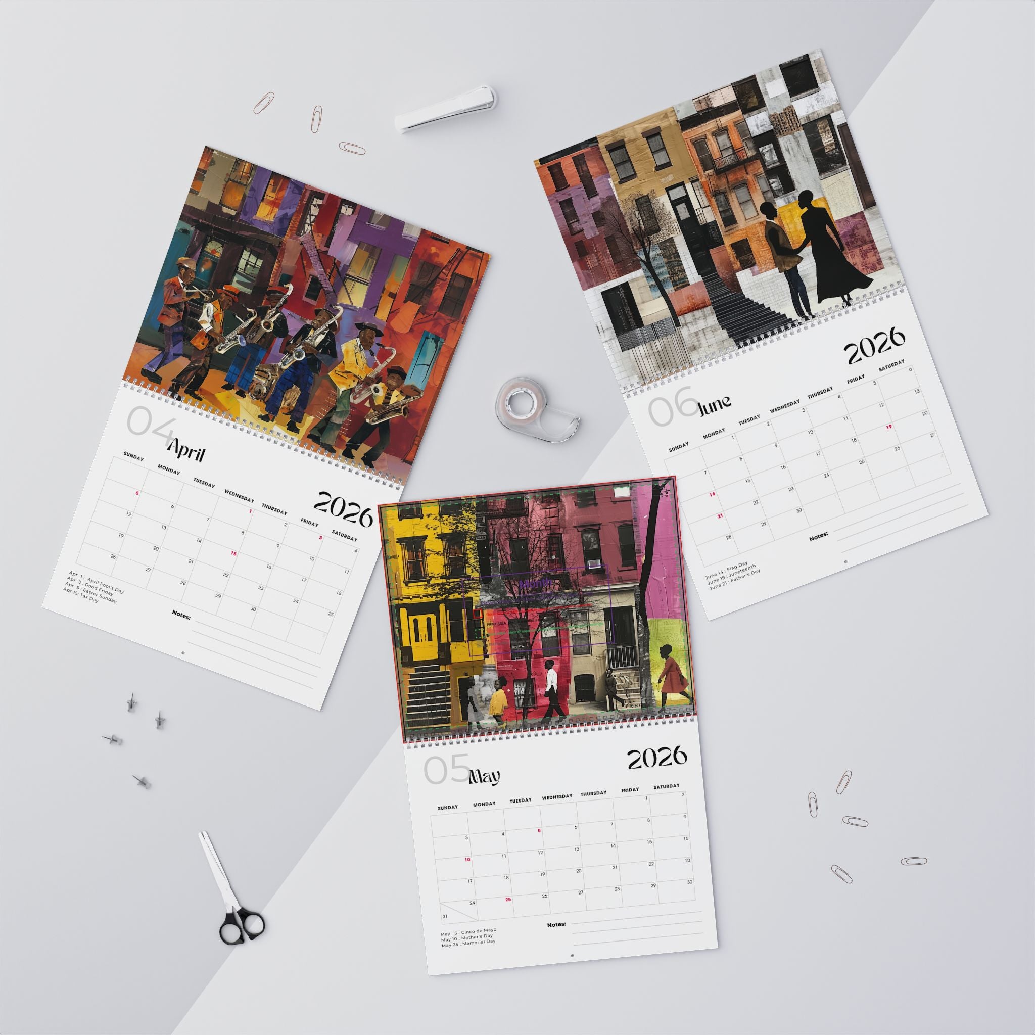 2026 Harlem Neighborhood Wall Calendar featuring African American lifestyle art. Afrocentric calendar with Harlem street life, cultural pride, and vibrant Black community representation—perfect for home or office décor.