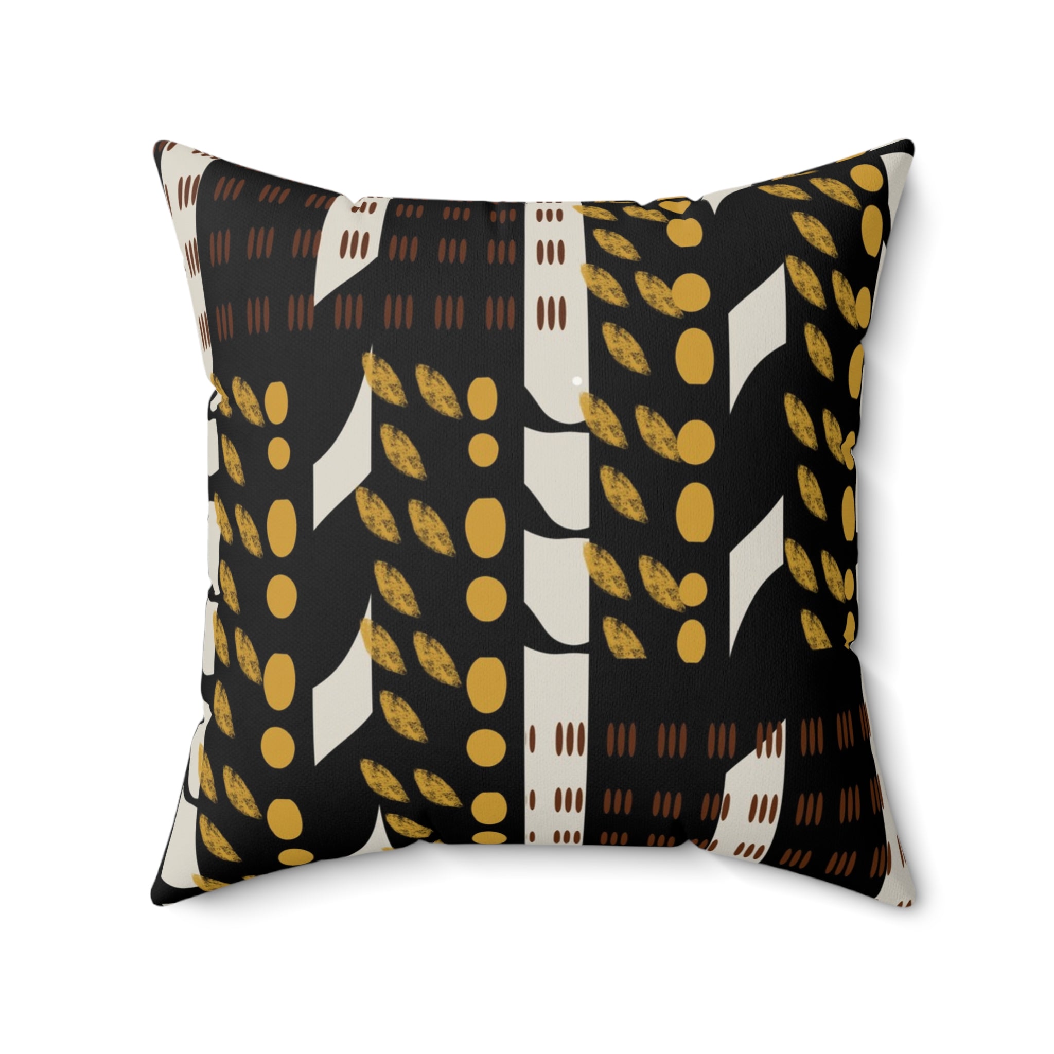 African Mud Cloth Faux Suede Square Pillow with bold geometric tribal patterns in earthy tones. African print sofa pillow featuring Afrocentric design, perfect for modern, bohemian, or culturally inspired home decor.