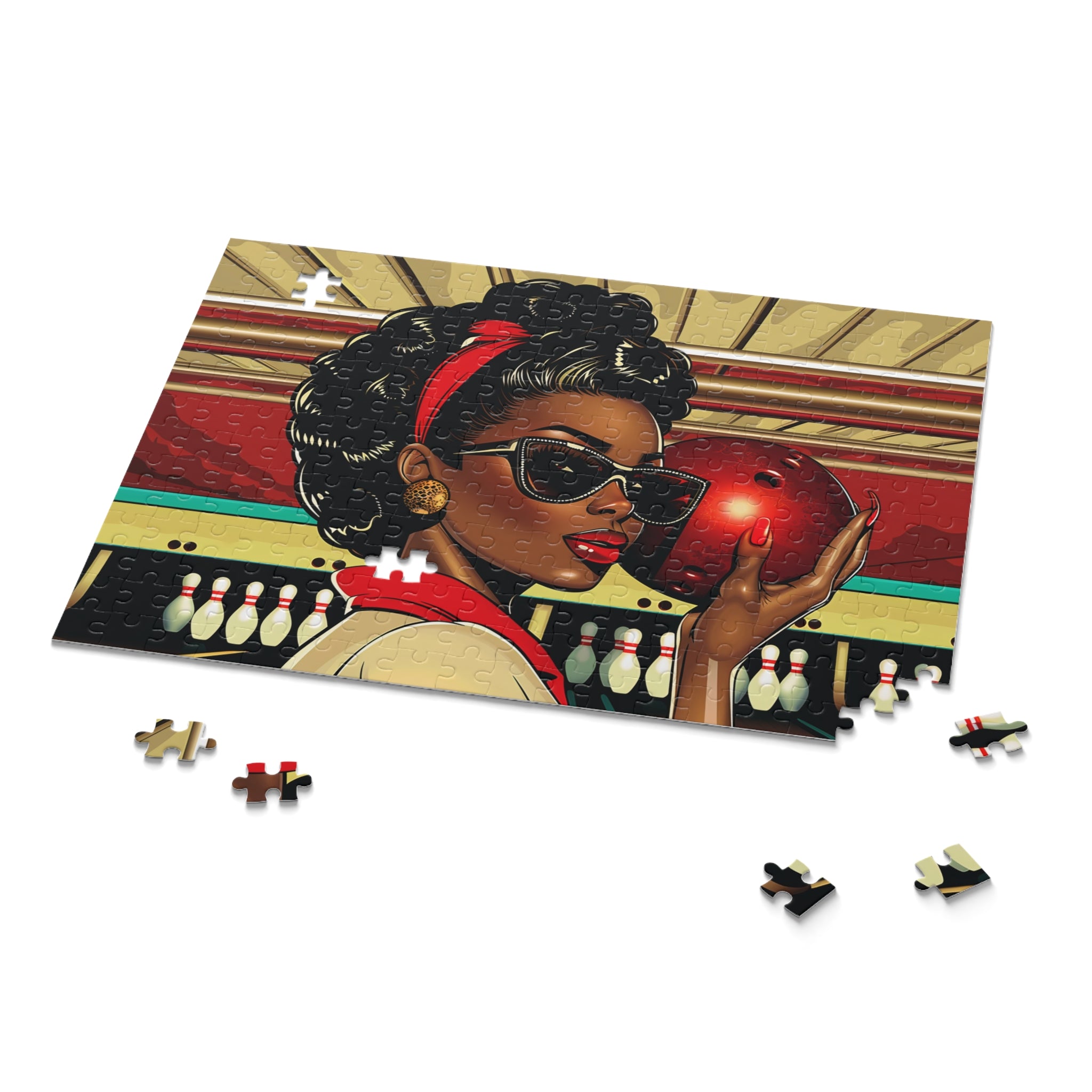 Woman Bowling Jigsaw Puzzle African American Woman Bowling Puzzle in 11" x 14" size.