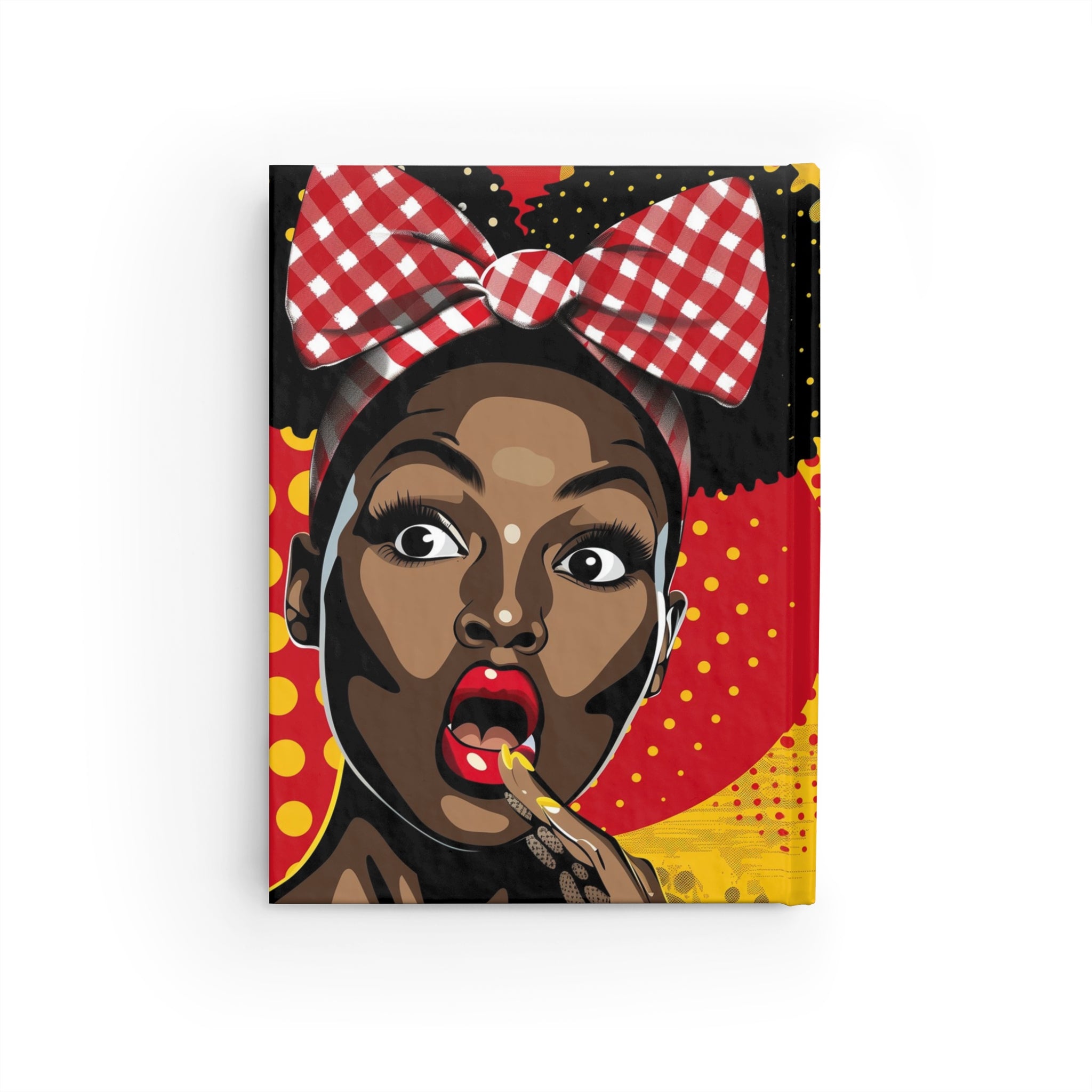Black Girl Shocked Journal with a pop art comic book style illustration, featuring a surprised Black woman. Afrocentric notebook for sketching, writing, or journaling.