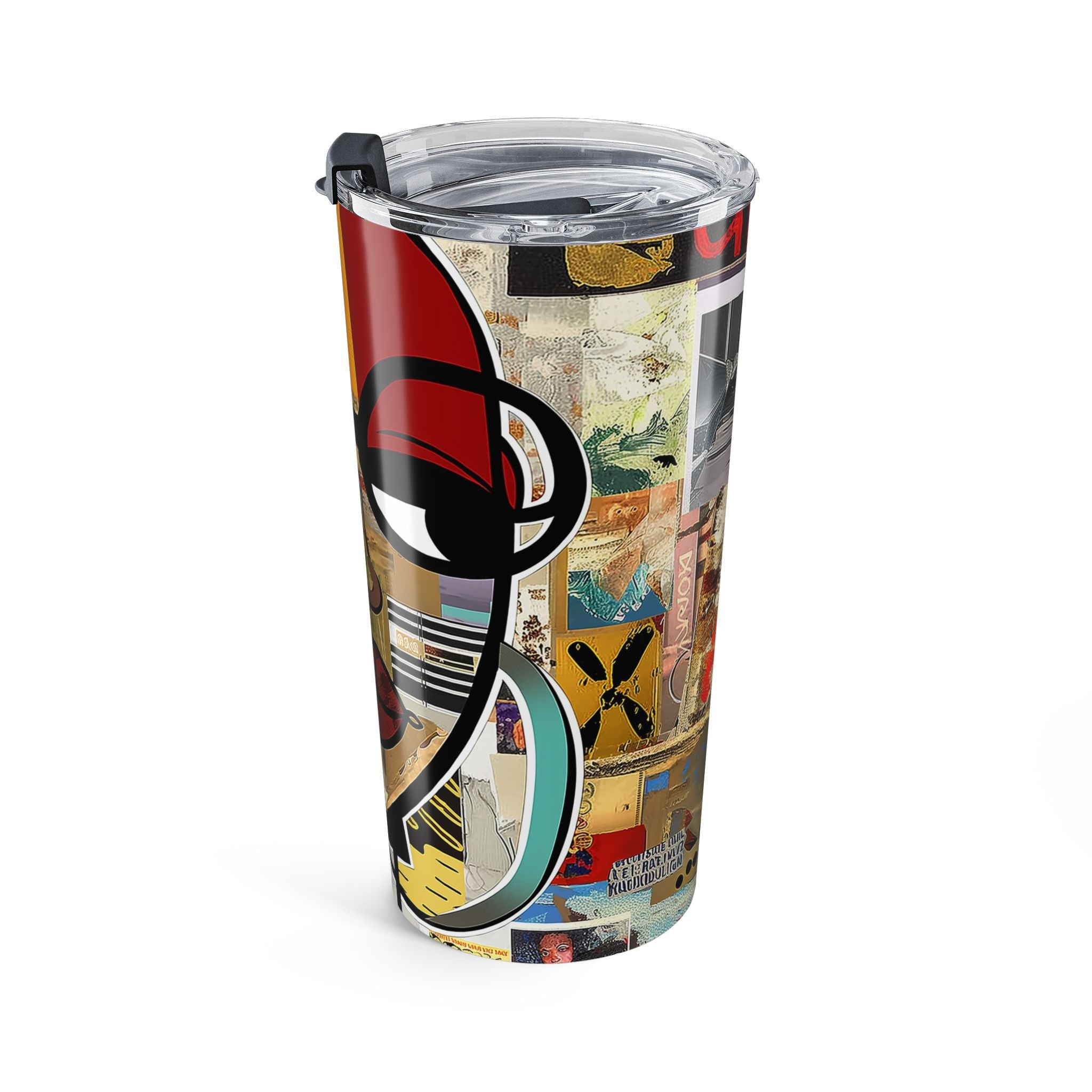20 oz Boss Babe Latisha tumbler with graffiti style illustration of a confident woman, featuring a clear push-on lid and rubber gasket, suitable for hot and cold drinks