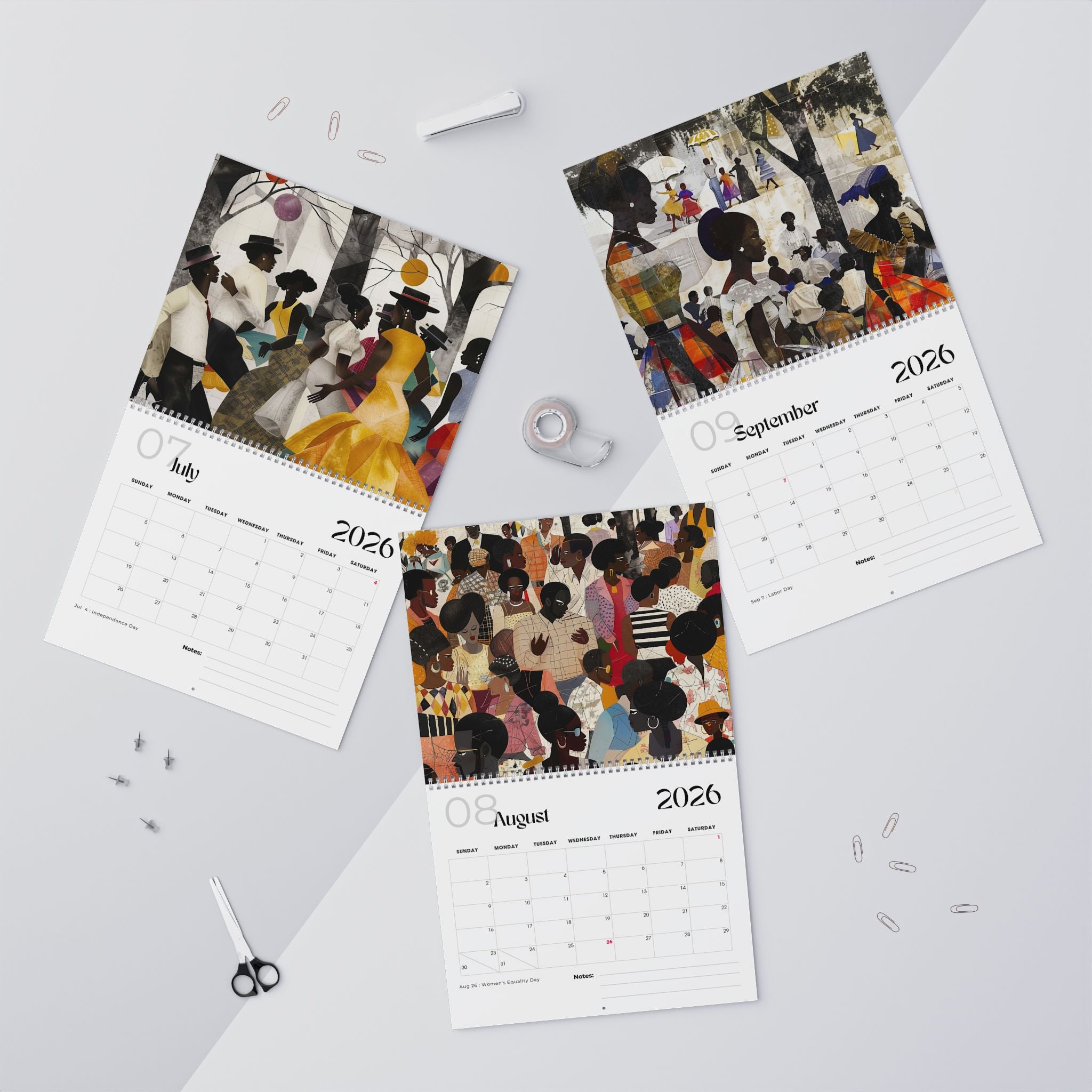 2026 Picnic in the Park Wall Calendar featuring African American lifestyle art. Afrocentric calendar with family reunion celebration, Black culture inspiration, and vibrant home décor. 