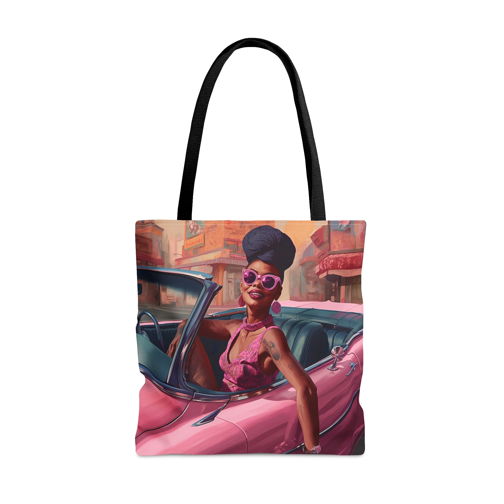 Black Fashionista Tote Bag - front view.