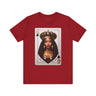 Black Queen of Spades Tee Shirt featuring an illustrated African American woman with an afro and gold crown, styled as the Queen of Spades playing card. Afrocentric vintage-inspired streetwear design in bold red, gold, and black colors.