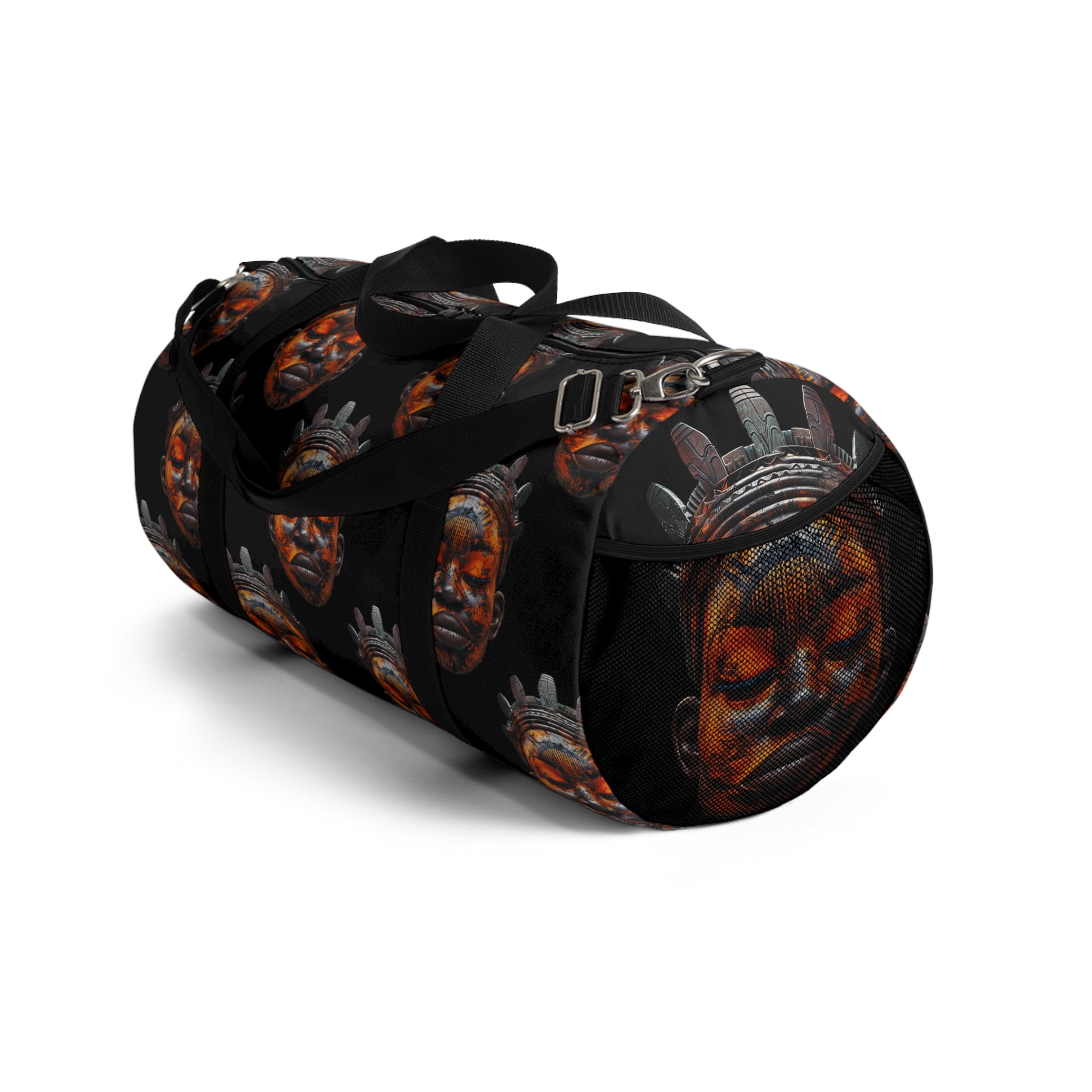 Pocket view of African Mask Duffel Bag.