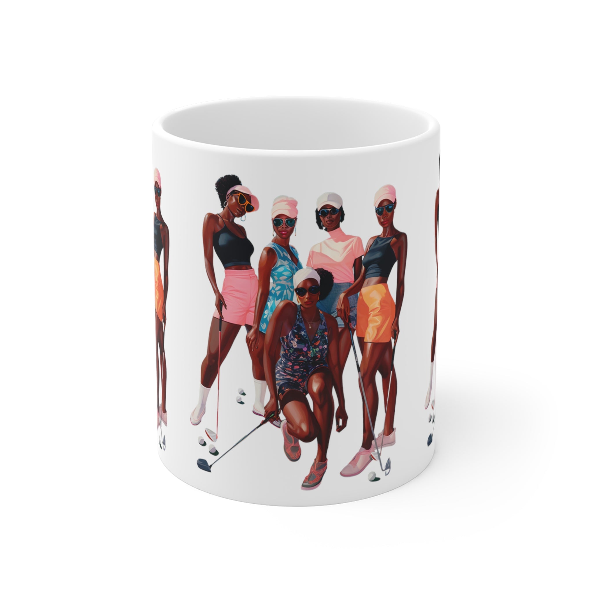 Black Women Golfers Coffee Mug front side view.