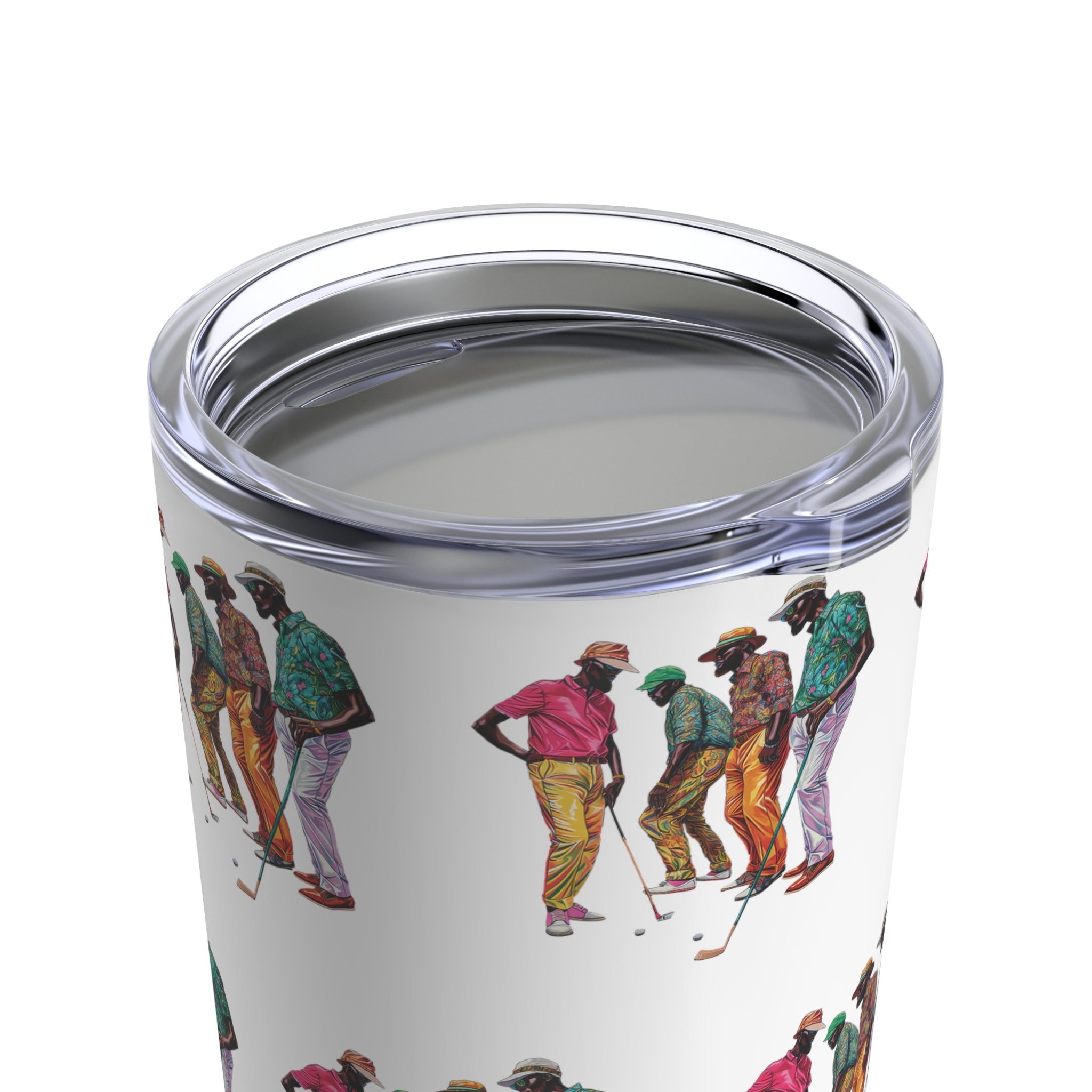 Closeup lid view of Black Men Golfers Tumbler.