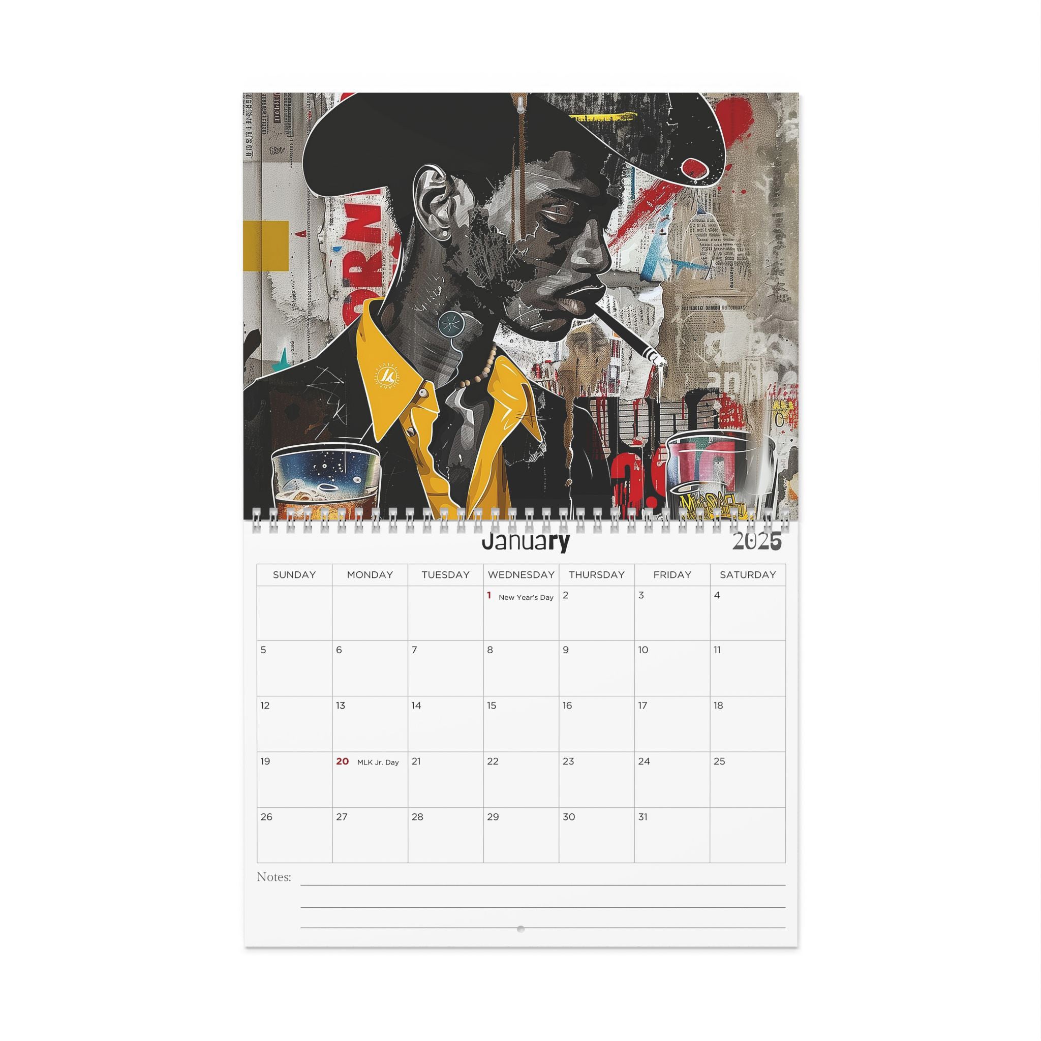 Black Cowboy 2025 Wall Calendar Afrocentric Cartoon Style in 14 x 11 size