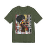 Best Seller Boss Babe graphic tee featuring an abstract cartoon-style Black woman, Lakendra with large round pop-art style sunglasses. The design has a vibrant, graffiti-inspired aesthetic that celebrates African American beauty, confidence, and urban art style.