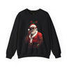 Black Santa Claus Sweatshirt featuring a sexy Afrocentric Santa design with skull cap and “Ho Ho Ho” lettering. Unisex holiday Christmas sweater celebrating African American Santa Claus style.