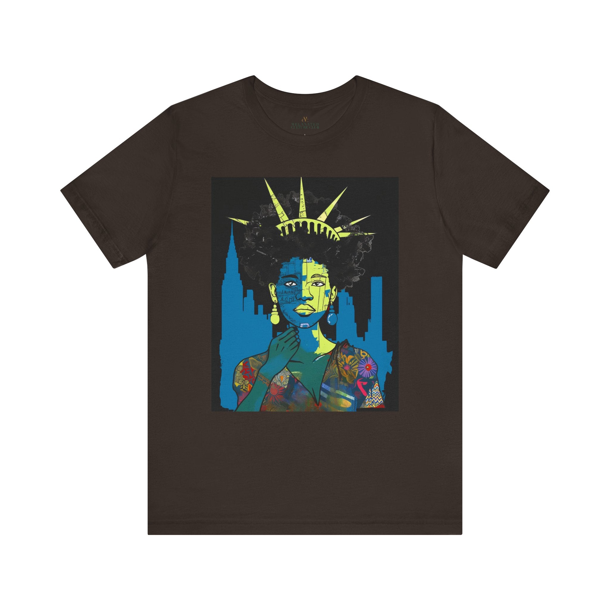 Black Woman Art Statue of Liberty Tee in brown - Style 12