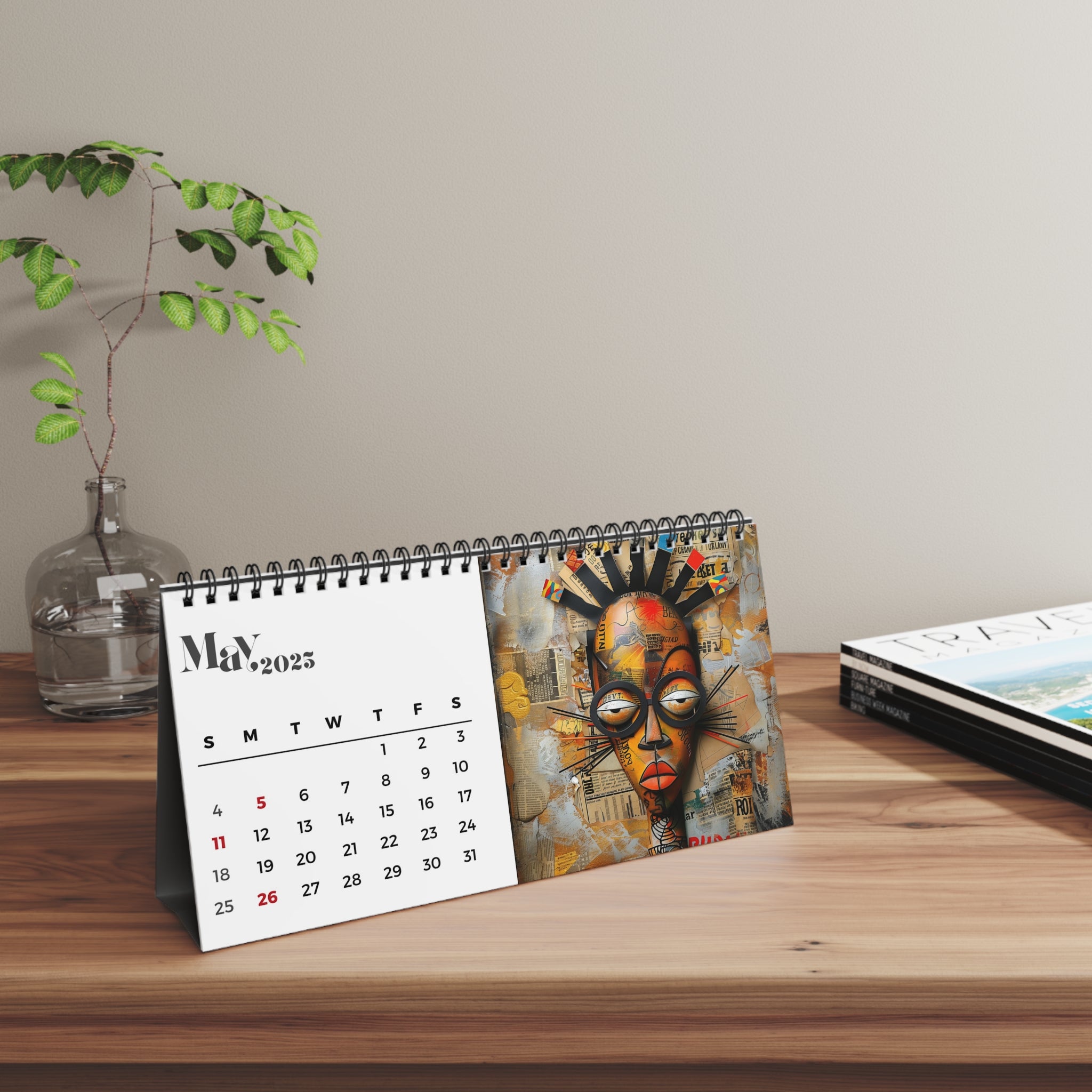 African Masks 2025 Desk Calendar 3D Style