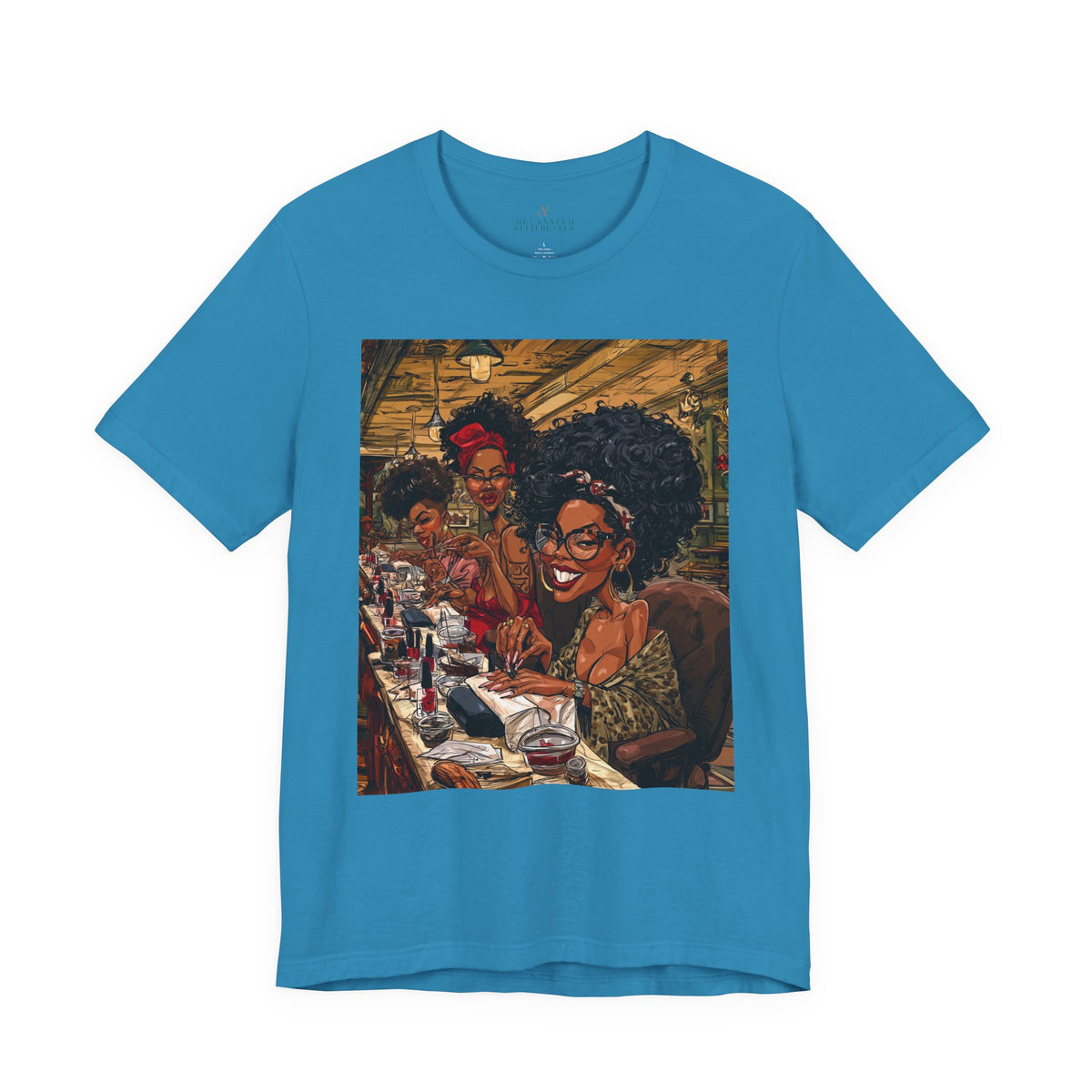 Black Women Nail Salon T-Shirt - Afrocentric Beauty Shop Graphic Tee - Black Girl Self Care Shirt - Color Aqua