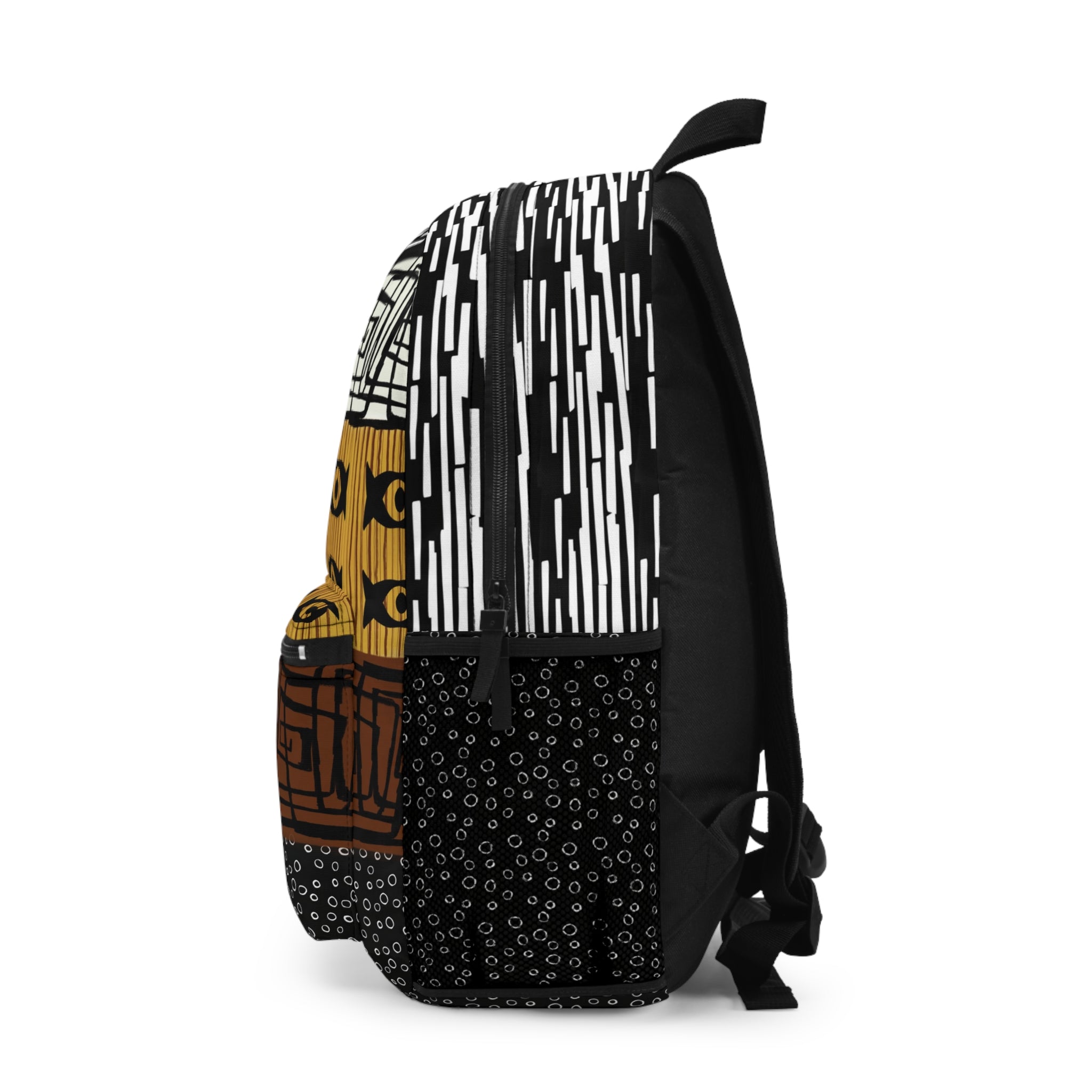 African Mud Cloth Backpack featuring traditional Bogolan tribal patterns. Stylish Afrocentric laptop and travel backpack inspired by authentic African heritage.