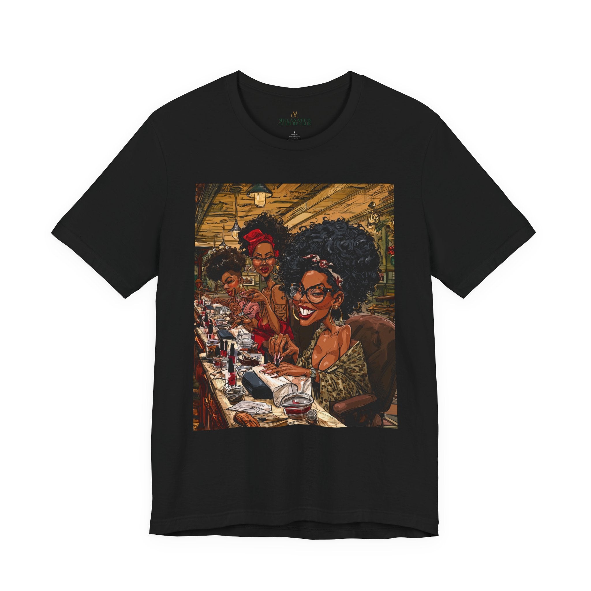 Black Women Nail Salon T-Shirt - Afrocentric Beauty Shop Graphic Tee - Black Girl Self Care Shirt - Color Black