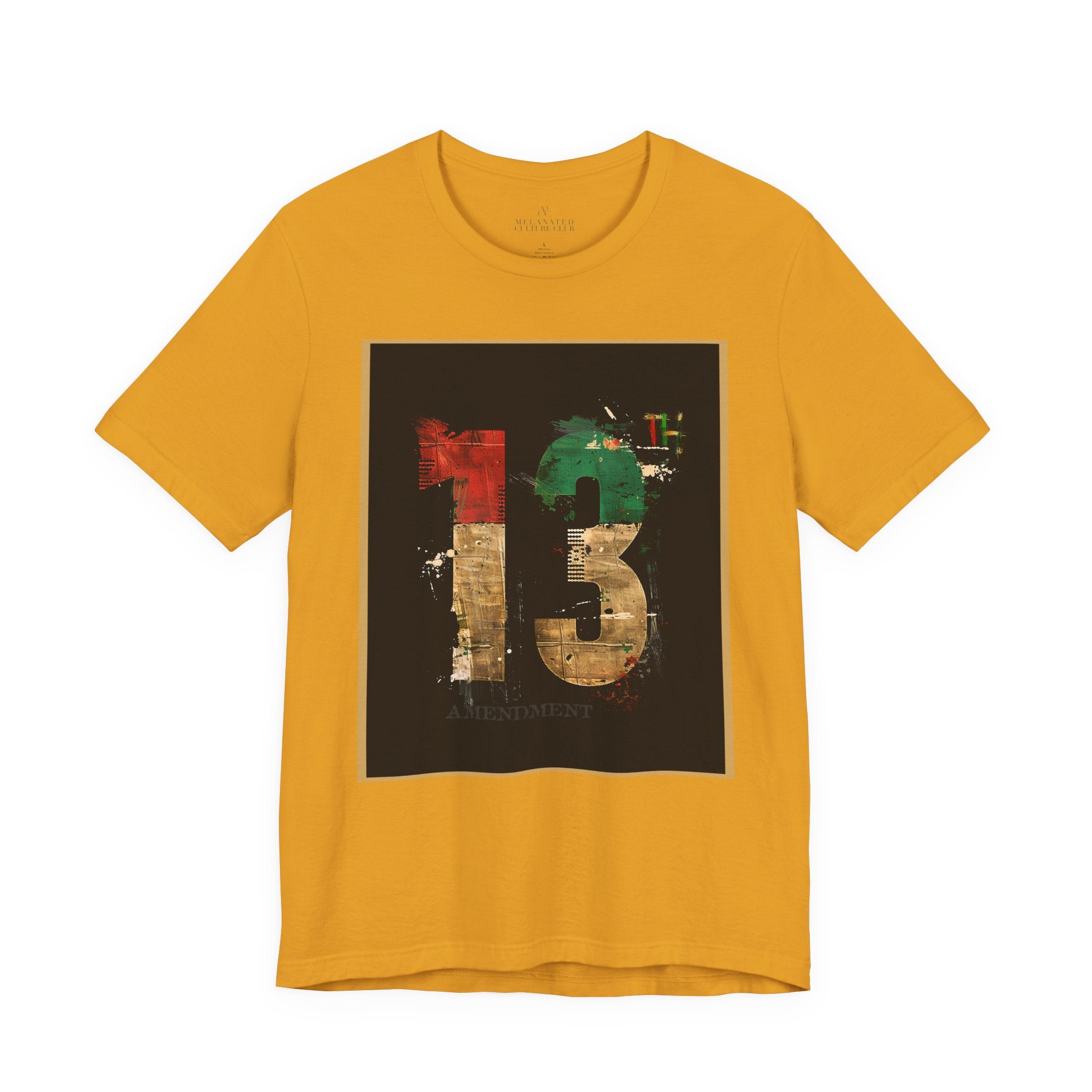 African American Black History graphic t-shirt honoring the 13th Amendment and abolition of slavery in 1865, featuring a bold freedom-inspired Afrocentric design celebrating Black culture, heritage, and Juneteenth pride.