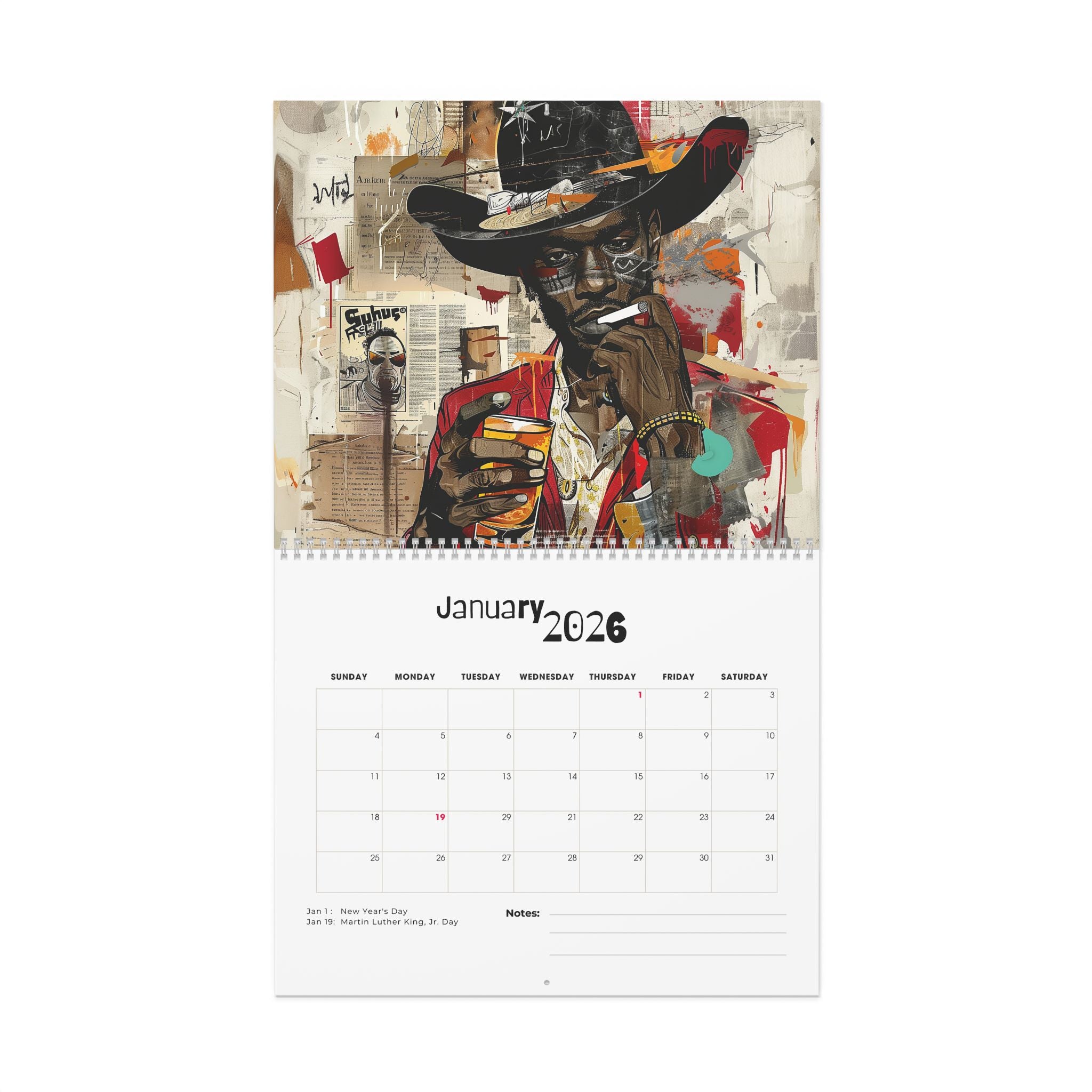 2026 Black Cowboys Wall Calendar featuring Afrocentric cartoon and graffiti-style artwork. Bold calendar celebrating African American cowboys, Western heritage, and Black culture—perfect for home or office décor.