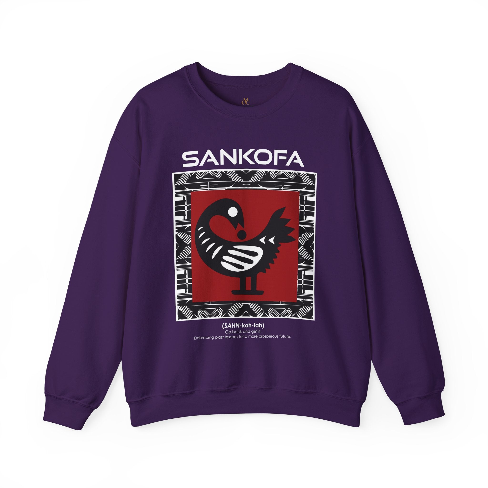 Adinkra Sankofa Sweatshirt with Ghana’s iconic bird symbol and cultural definition. Afrocentric unisex pullover celebrating African heritage, history, and Black pride.