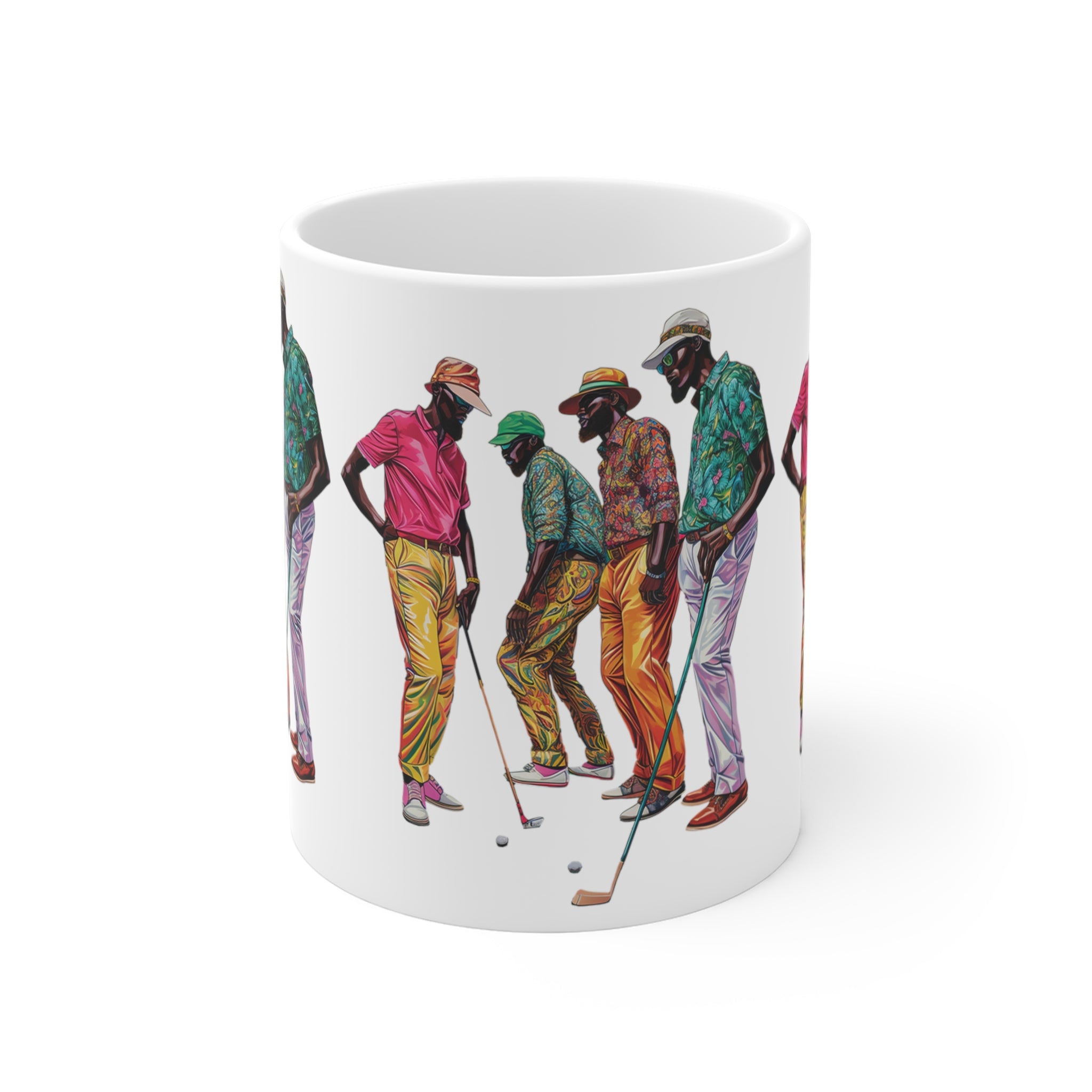 Black Men Golfers Mug - front view.