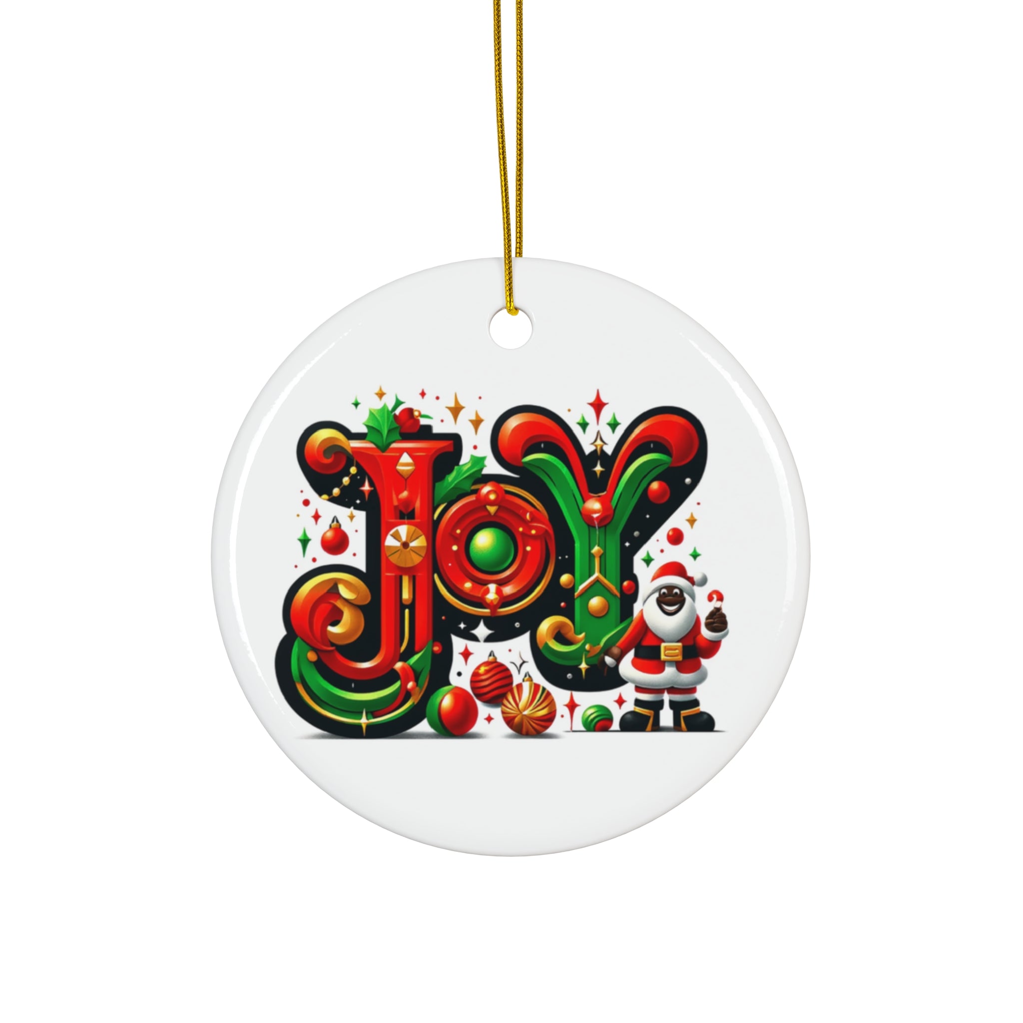 Round African American Santa Claus Joy Christmas Tree Ornament