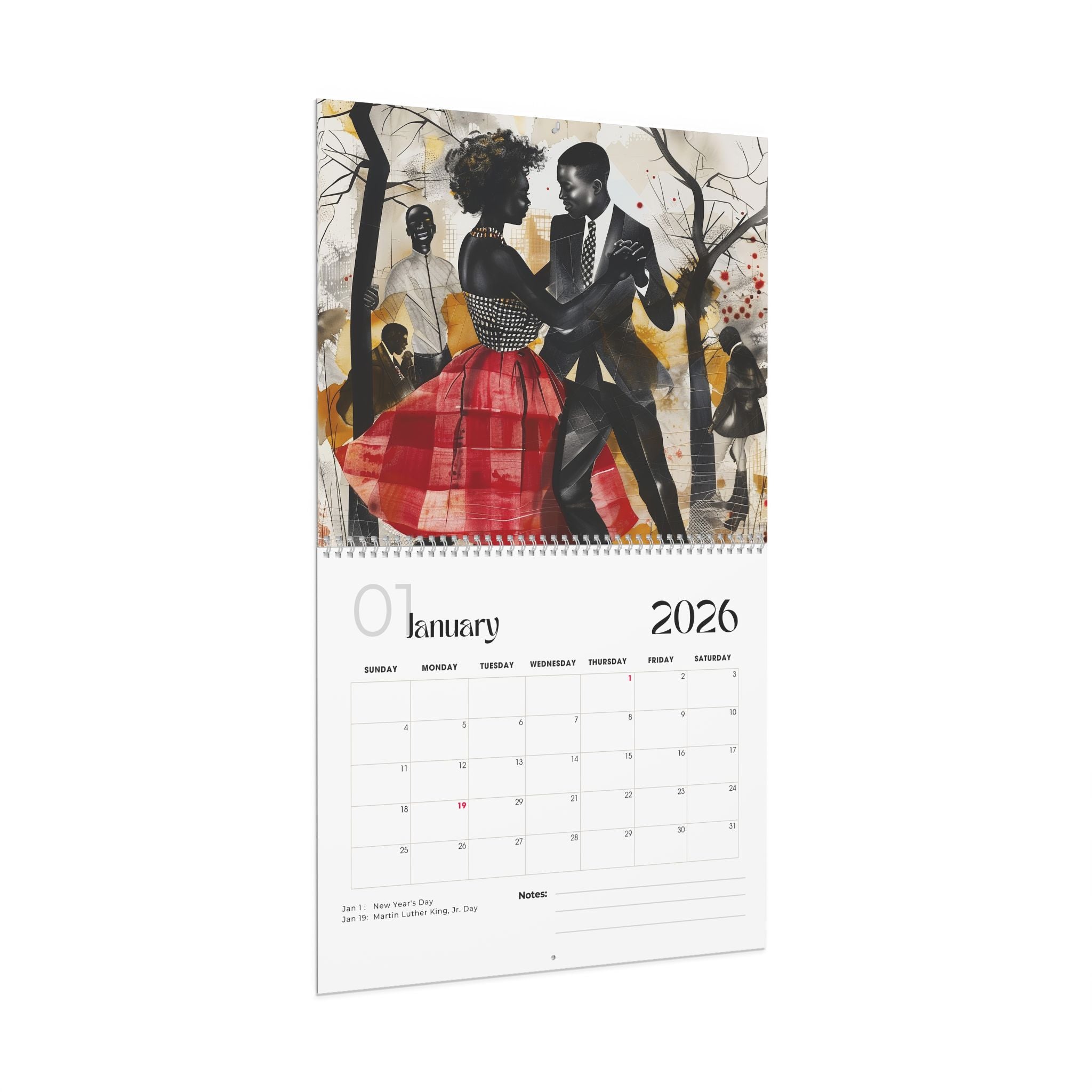 2026 Picnic in the Park Wall Calendar featuring African American lifestyle art. Afrocentric calendar with family reunion celebration, Black culture inspiration, and vibrant home décor.