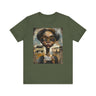 Rosa Parks Mugshot T-Shirt featuring her 1955 booking photo in a bold graphic design. Afrocentric streetwear style honoring civil rights history and Black heritage.