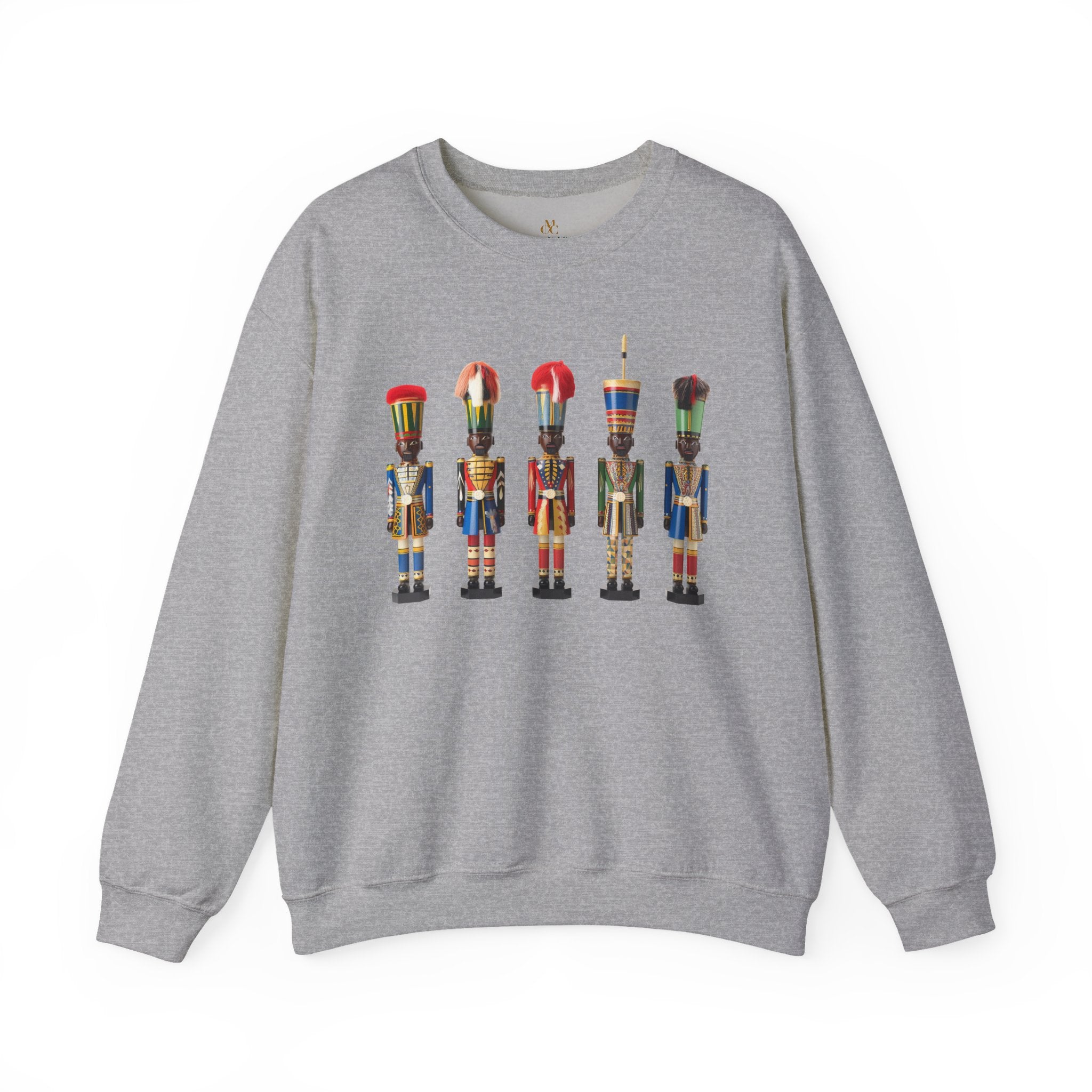 Black Nutcracker Soldiers Sweatshirt featuring African American nutcracker soldier designs, holiday Christmas apparel, ugly sweater gift, festive holiday party celebration crewneck.