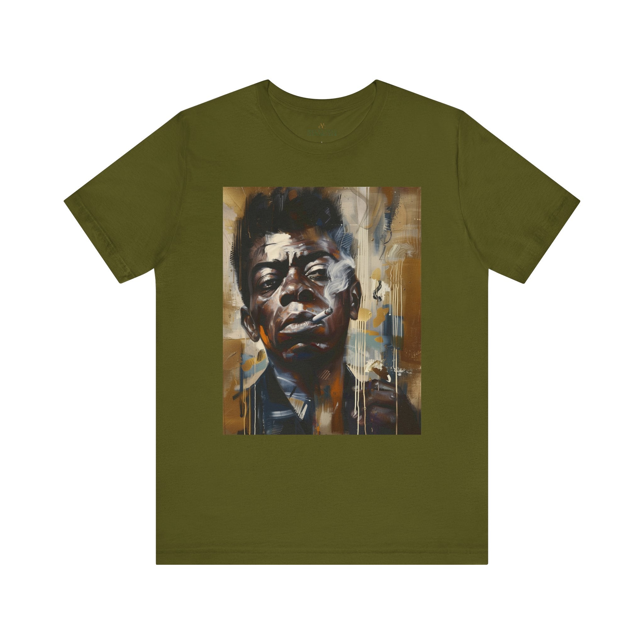 James Baldwin Tee Shirt featuring African American civil rights activist, bold Afrocentric streetwear design, unisex Black culture fashion top.